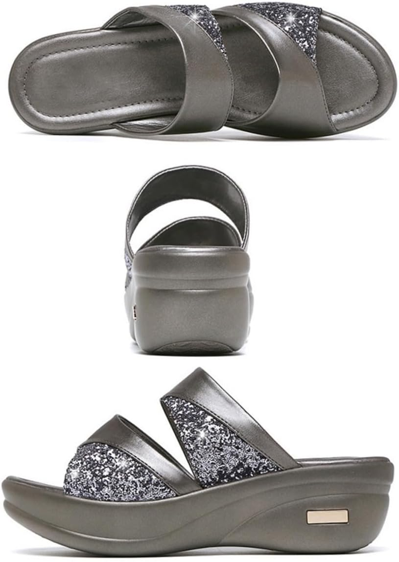 Minkissy Thick Wedge Sole Women Slippers Summer Casual Fish Mouth Sandals for Outdoor Beach Wear Stylish Grey Mom Shoes with Easy - Golden image number 5