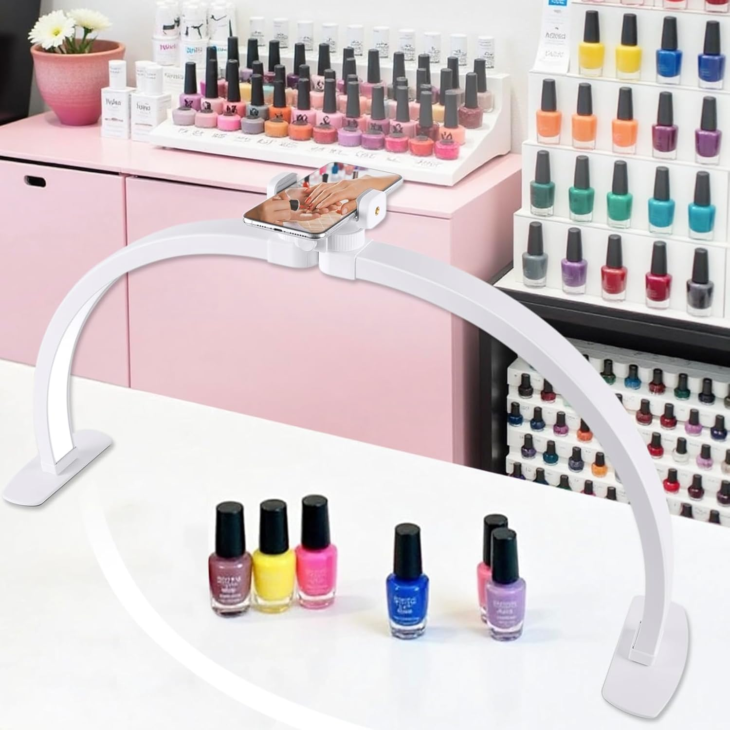 Half Moon Light for Nail Desk,29In Half Moon Lamp with Phone Holder,3000-6000K Half Moon Lamp Perfect LED Machine Light,Nail Light,Lash Light for Table (White) image number 3