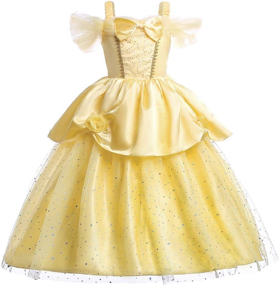 Little Girls Princess Belle Costume off Shoulder Layered Dress Up image number 2