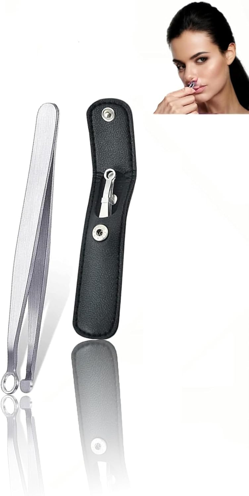 Honwor Universal Nose Hair Trimming Tweezers Stainless Steel Tweezers Eyebrow Clippers Trimmer Friendly round Tip No Mirror Needed Easy Cut for Noses Sideburns Brow Body (1Pcs+Black Leather Case) image number 3