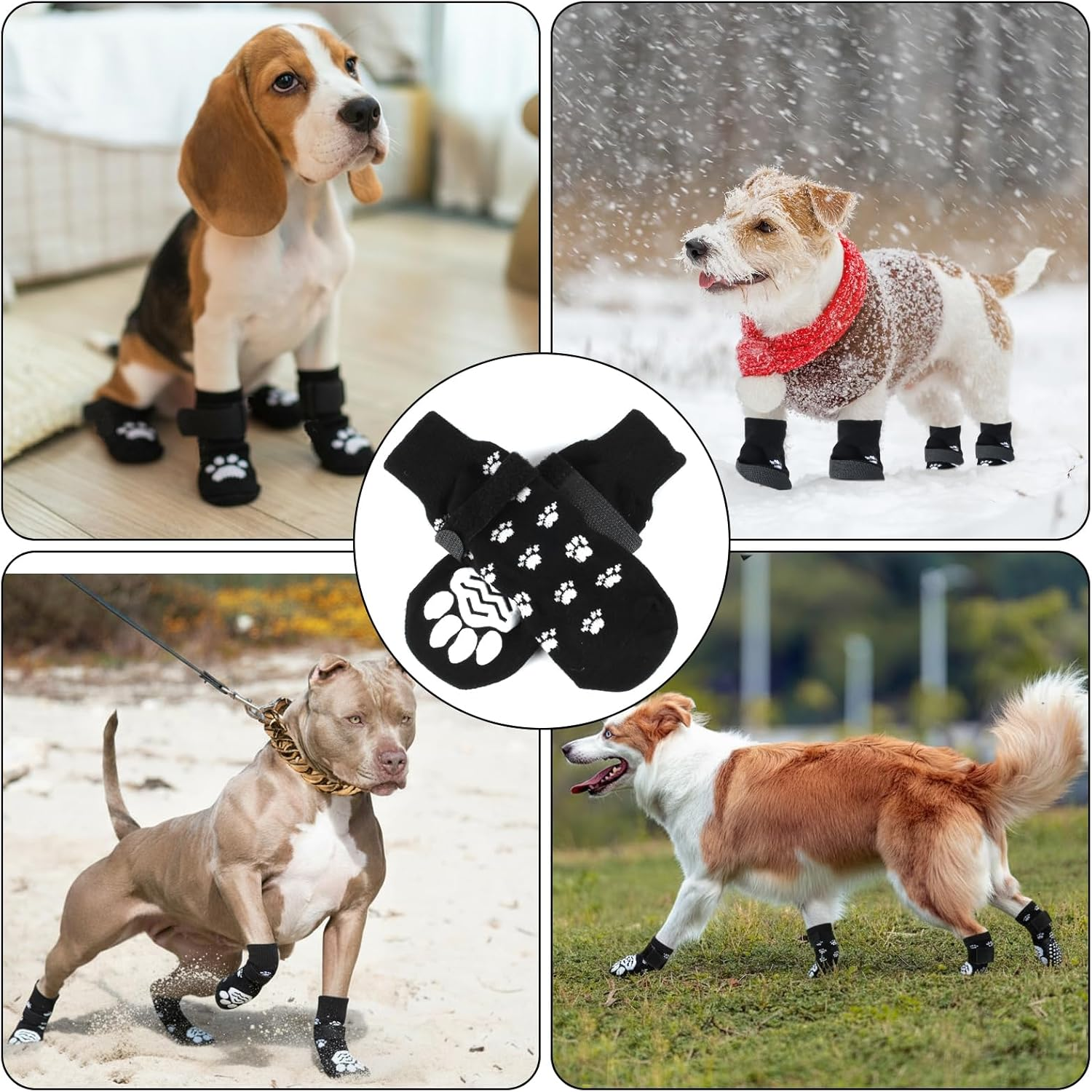 2 Pairs White Anti-Slip Dog Socks with Adjustable Straps, Paw Protectors to Stop Licking for Injured Paws, Indoor Outdoor Boots for Hardwood Floors (M) image number 5