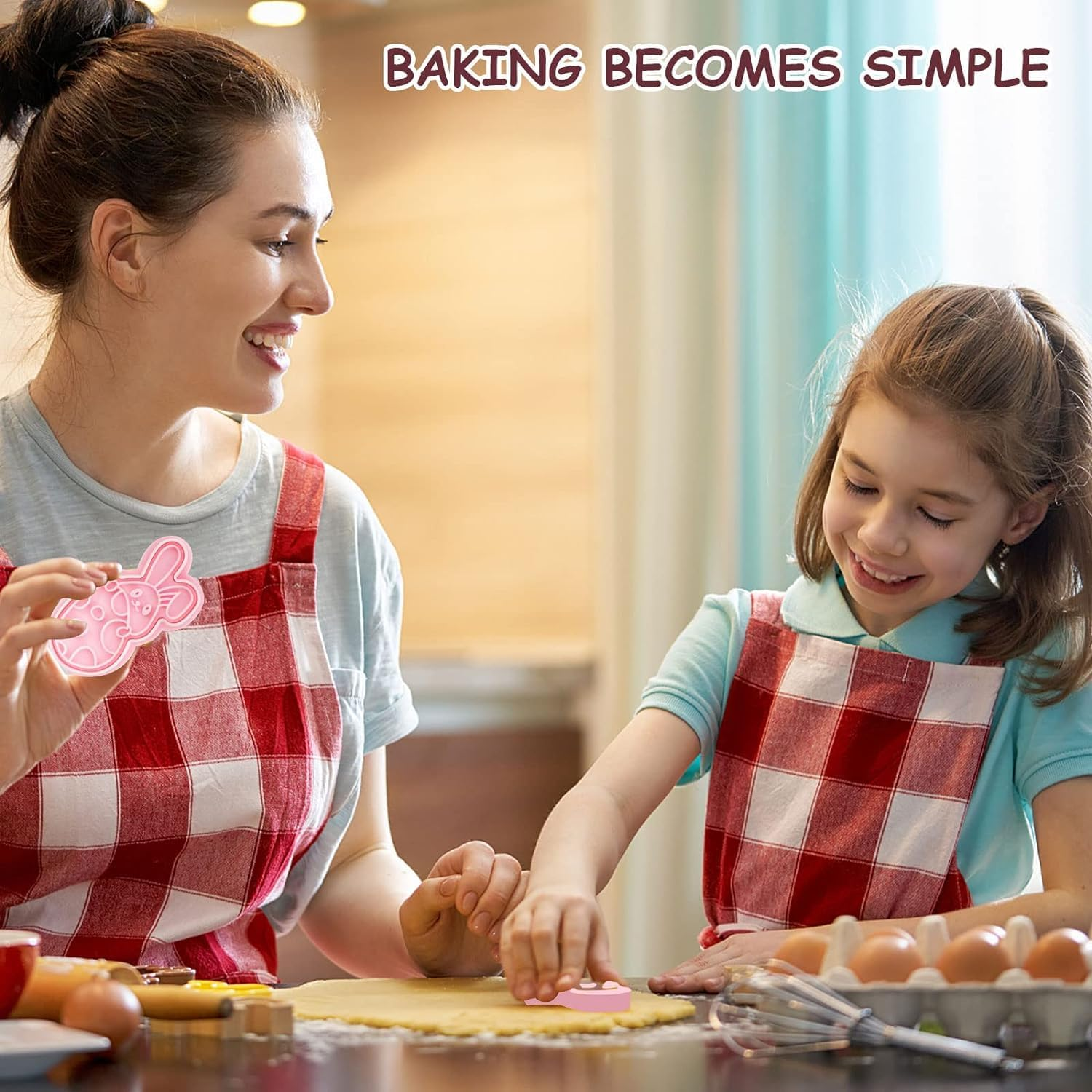 Easter Cookie Cutters Set, 6 Pcs Cookie Cutter with Plunger Stamps, 3D Cookie Stamps for Easter Biscuit Snacks Cheese Baking