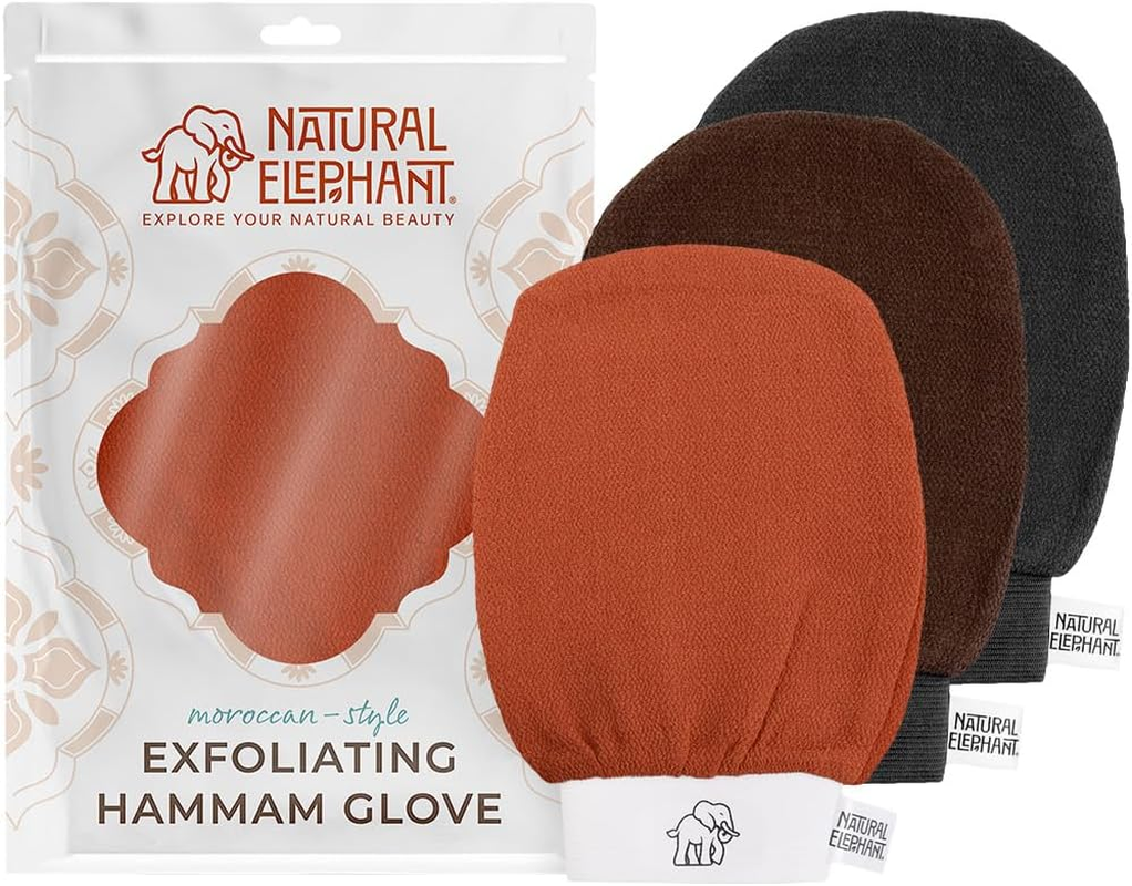 Natural Elephant Exfoliating Hammam Glove - Face and Body Exfoliator Mitt (Pure Black (Pack of 3))