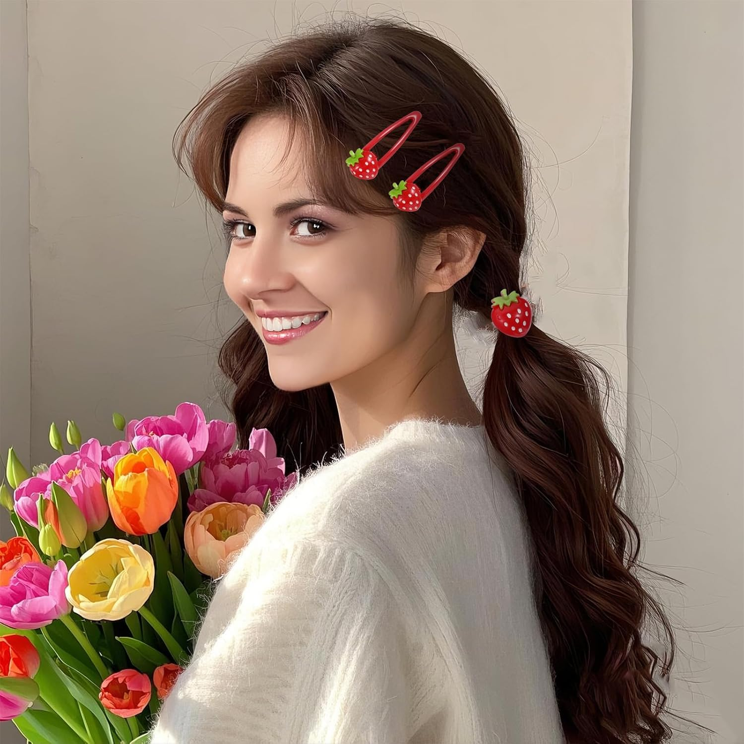 4 Pcs Strawberry Hair Clip and Hair Ties Set, Red Metal Snap Hair Clips Sweet Fruit Hair Barrettes Cute Strawberry Hair Accessories for Girls Toddlers Kids and Teens Gifts image number 1