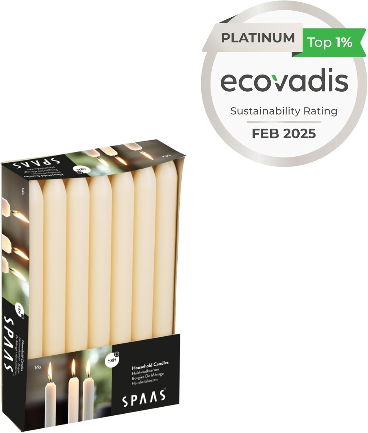 Spaas 14 Tapered Dinner Candles 21/220 Mm, &plusmn; 8 Hours, Unscented, Ivory image number 3