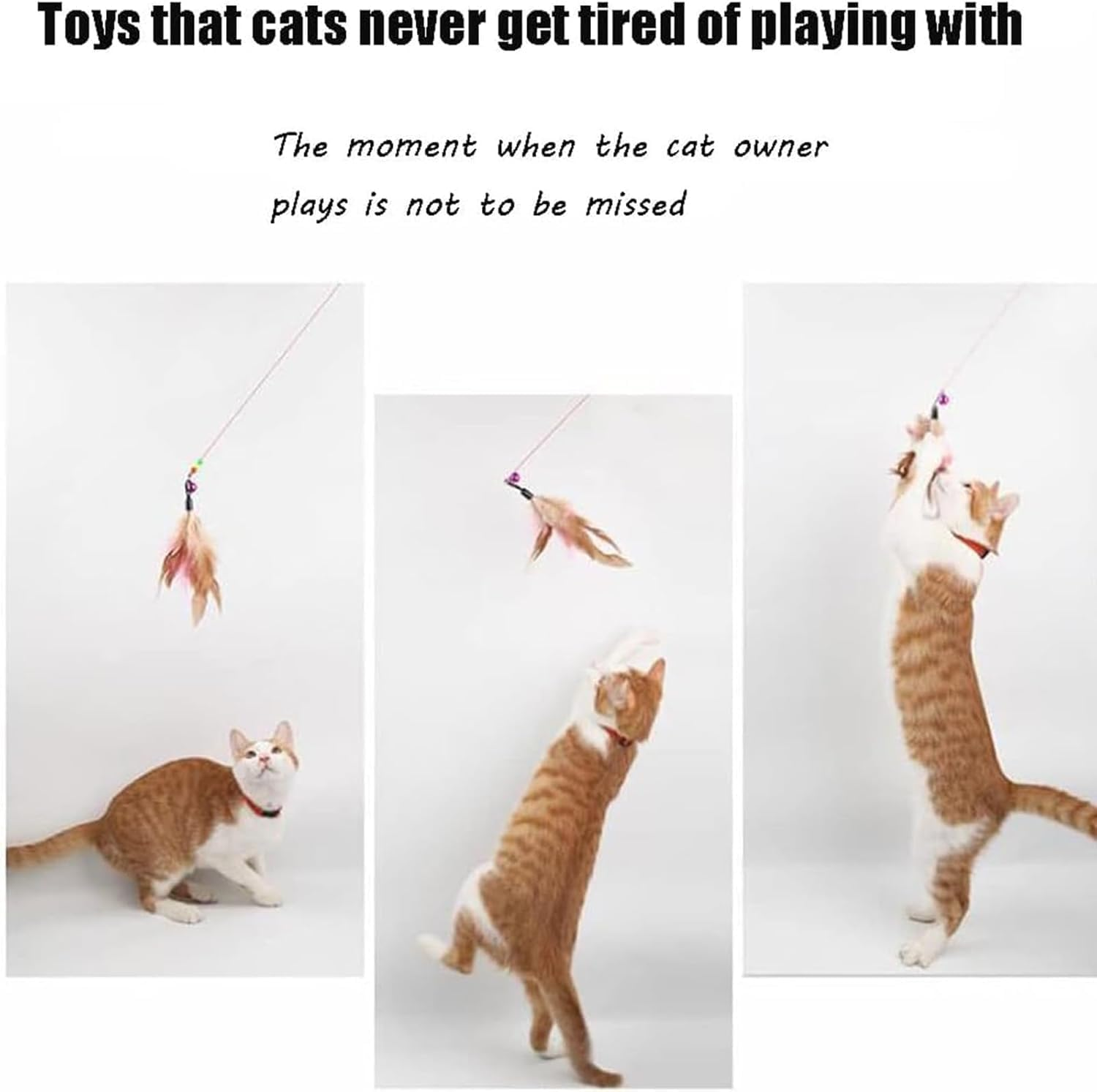 Linyongc Cat Feather Wand, 2Pcs Cat Feather Interactive Toys, Cat Feather Teaser Wand with Bell, Cat Wand Interactive Cat Toy image number 2