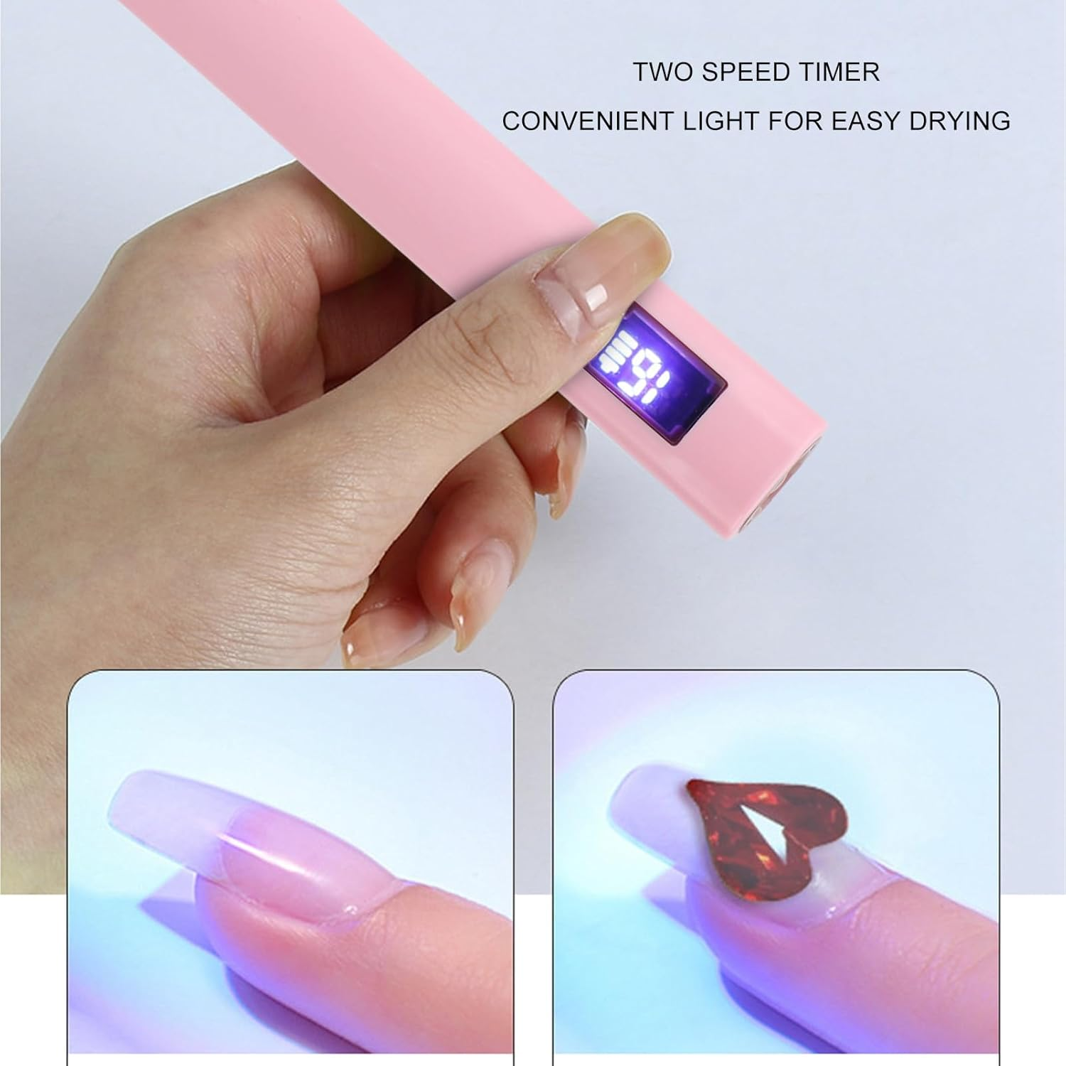 Handheld UV Light for Gel Nails, USB Rechargeable Handheld UV Nail Lamp Portable Nail Dryer Lamp Easy Switching Nail Curing Light for Travel Home (Pink) - White image number 3