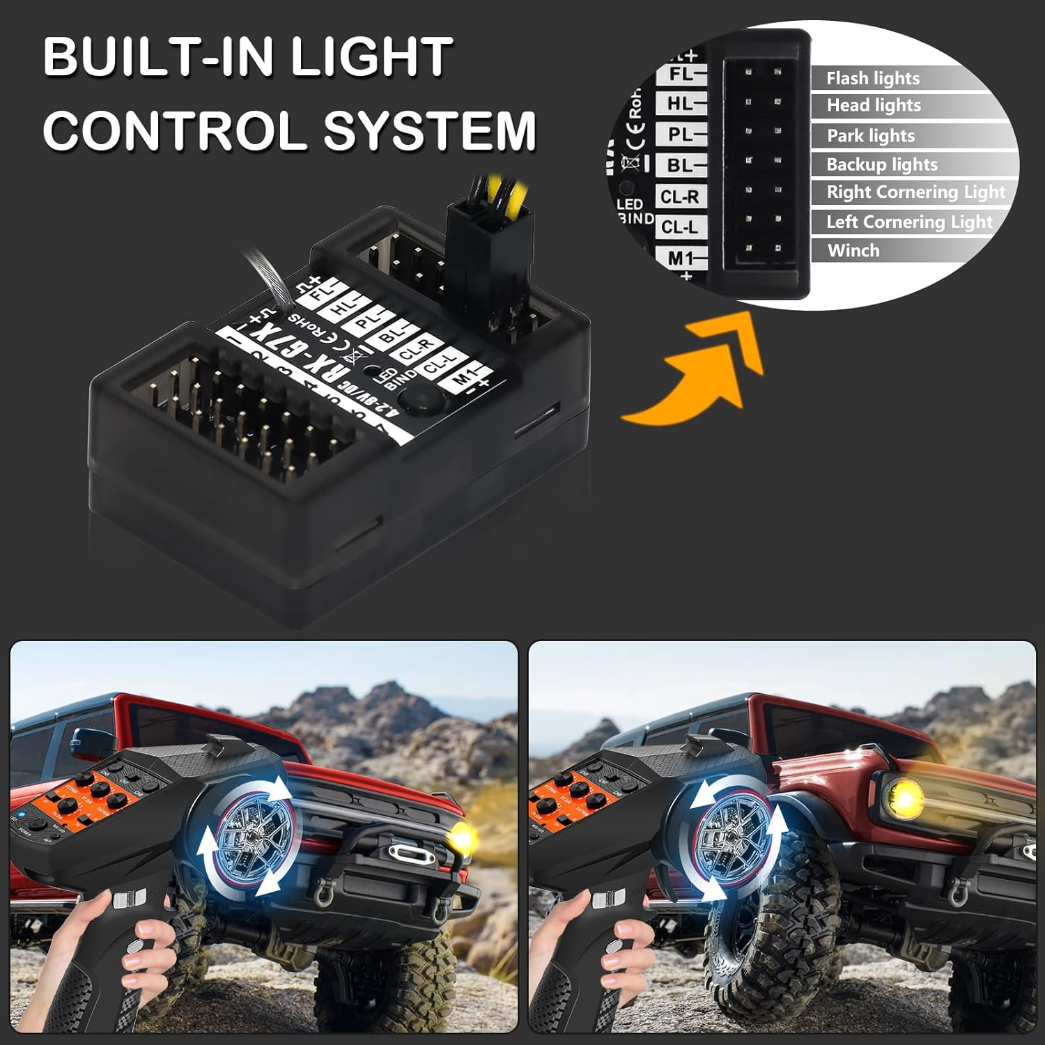 Hobby Fans RC Radio System 7CH 2.4G RC Transmitter with Receiver Anti-Jamming Remote Controller for RC Car Crawler Boat, Button image number 3