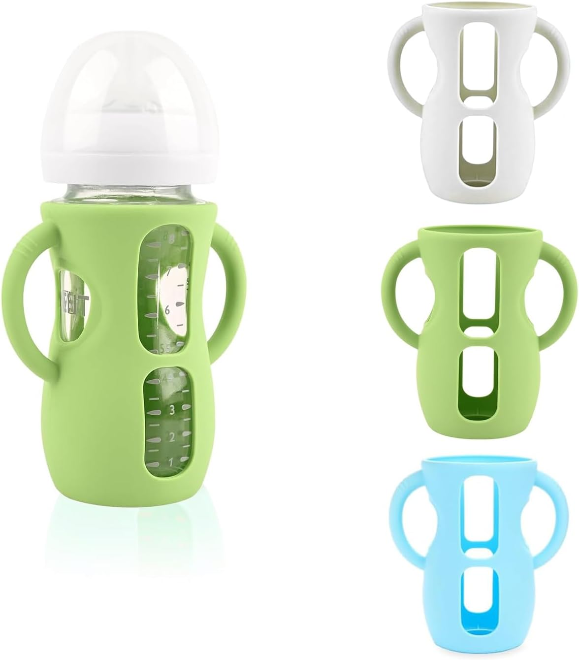 3-Pack Avent Glass Bottle Silicone Sleeve with Handles, Bpa-Free Drop-Resistant Baby Bottle Sleeves, Compatible with Philips Avent Natural Glass Baby Bottles (Bright Blue+Grey+Blue, 240Ml) image number 5