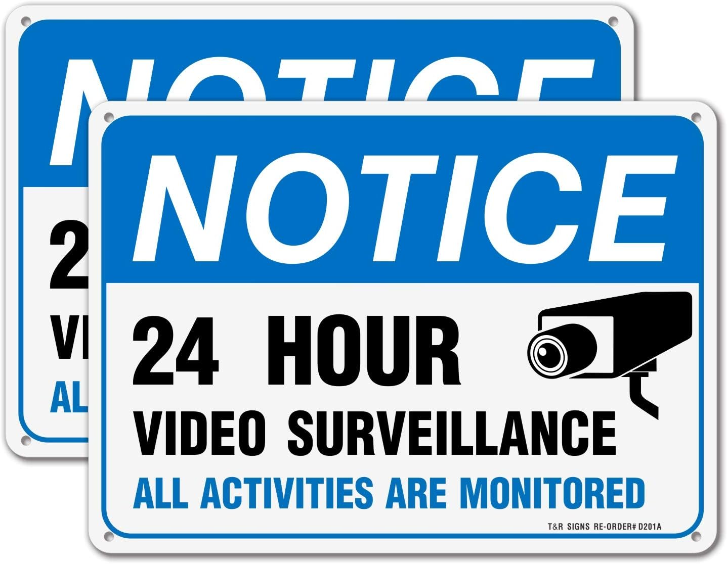 Video Surveillance Sign, All Activities Are Monitored - 2 Pack - 7 X 10 Inches Rust Free .040 Aluminum Reflective - UV Protected, Waterproof, Weatherproof and Fade Resistant - 4 Pre-Drilled Holes image number 3