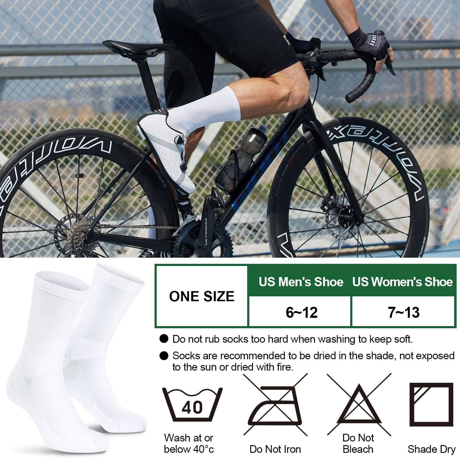 Cycling Crew Socks 1-Pack Bicycle Bike Socks Breathable Cushion Running for Men & Women One Size image number 5