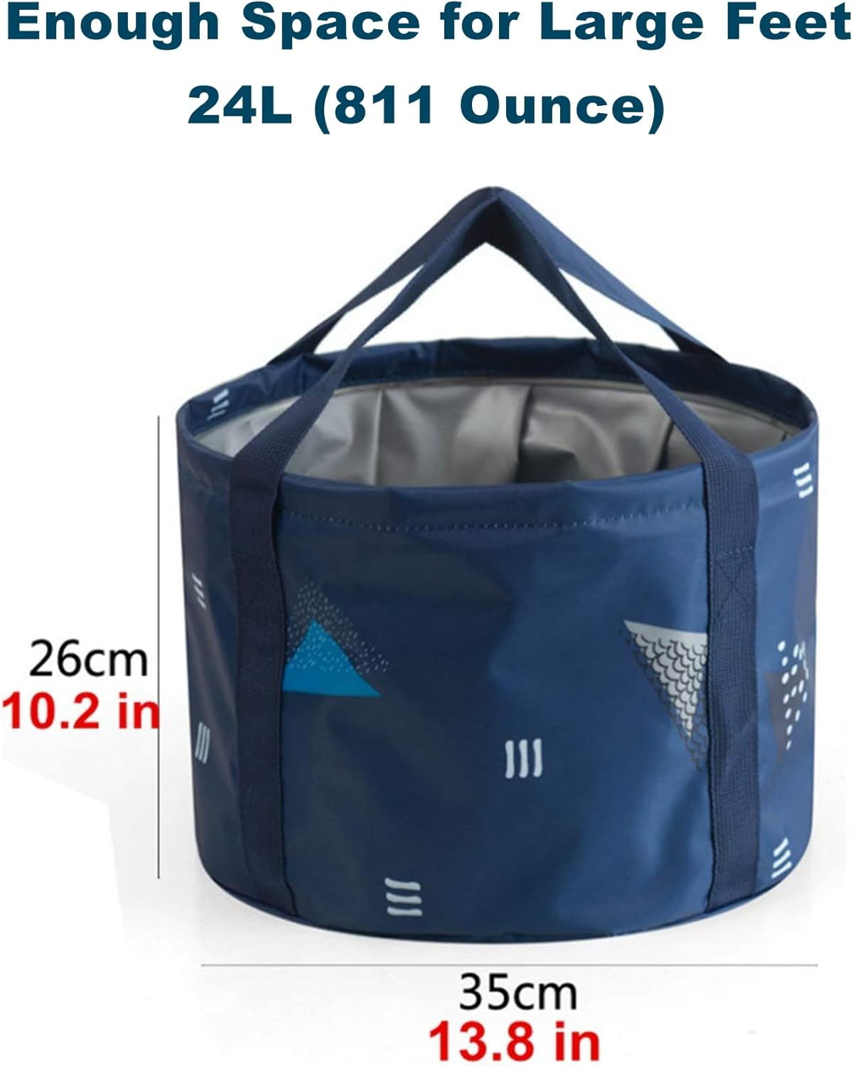 Collapsible Foot Spa Basin Water Bucket, Portable Travel Camping Foot Bath Tub for Soaking Feet (24L (811 Ounce), Dark Blue with Pumice Stone) image number 2