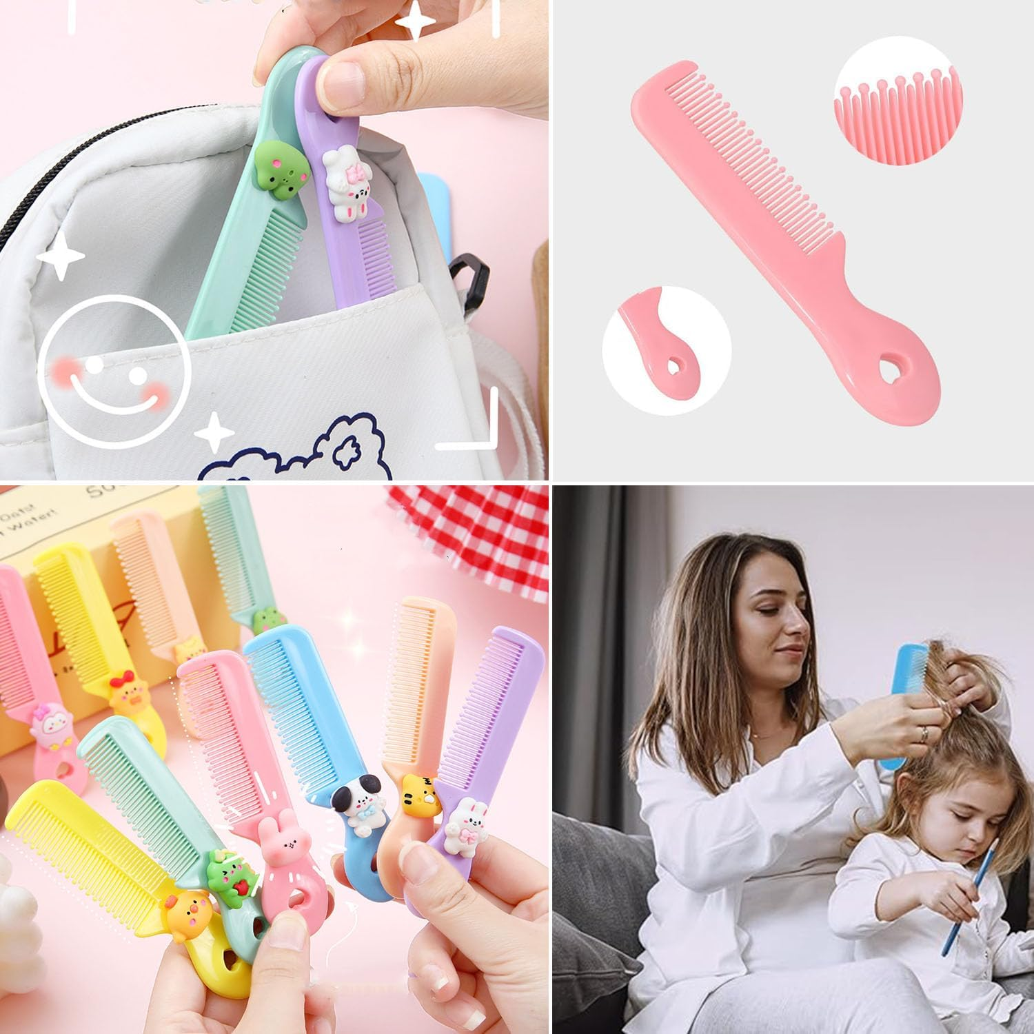 Taicols 6 Pack Baby Hair Combs Set - Newborn Comb for Girls & Boys, Anti-Knot Pain-Free Wide Tooth Baby Combs for Wet/Dry/Curly Hair, Toddler Hair Brush Kit with Animal Shapes, Cartoon Portable (B) image number 4