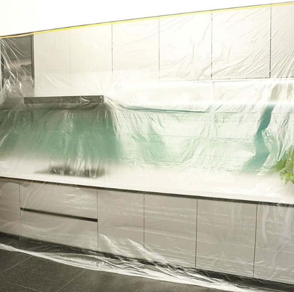 8 Pack 3 X 4 M Extra Large Plastic Drop Cloths for Painting, Plastic Tarp Sheeting for Painting Furniture Floor Protector, Furniture Protection Dust, Paint Covering for Floor image number 1