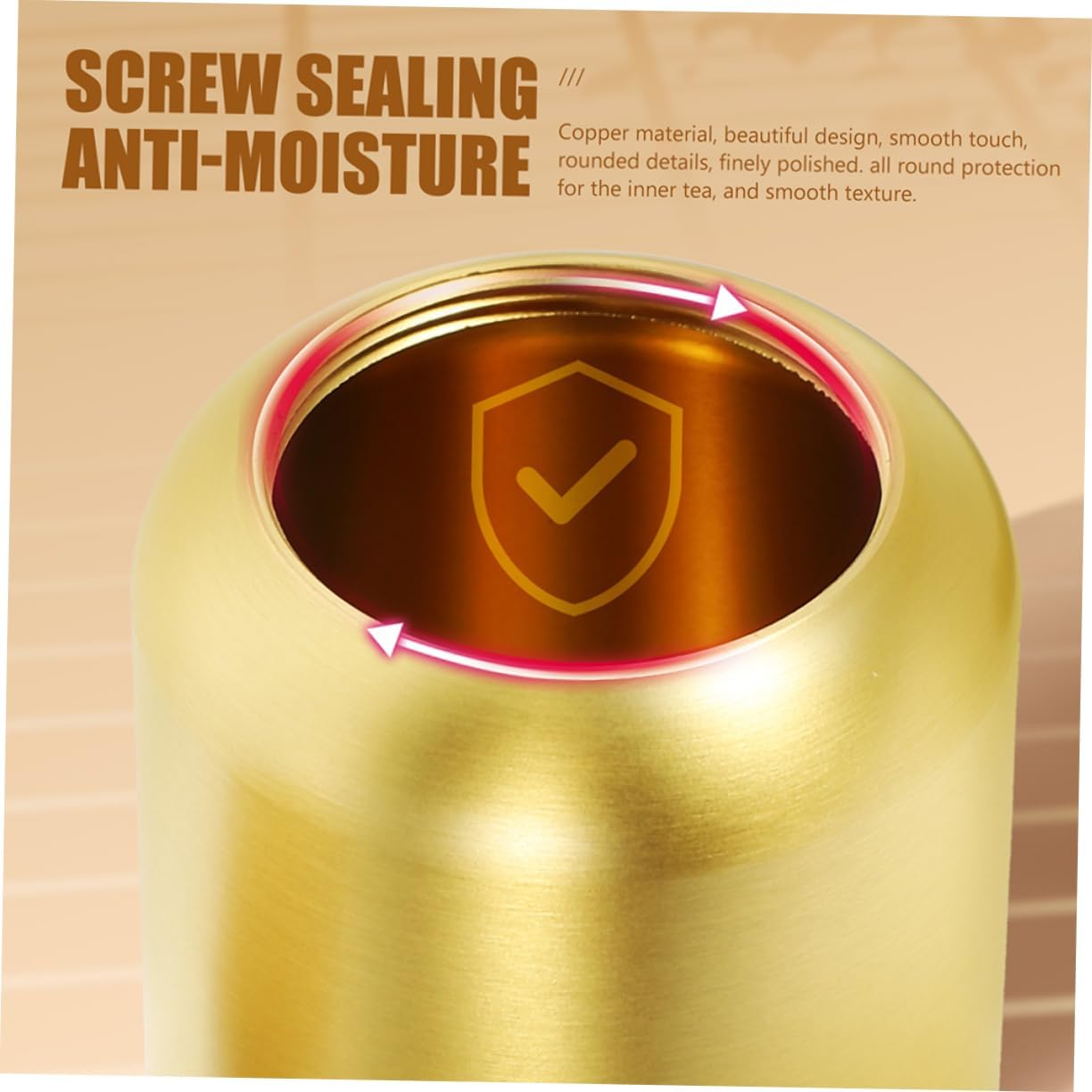 FOYTOKI Airtight Metal Tea Canister Portable Brass Tea Leaf Storage Tin Suitable for Home and Travel image number 3