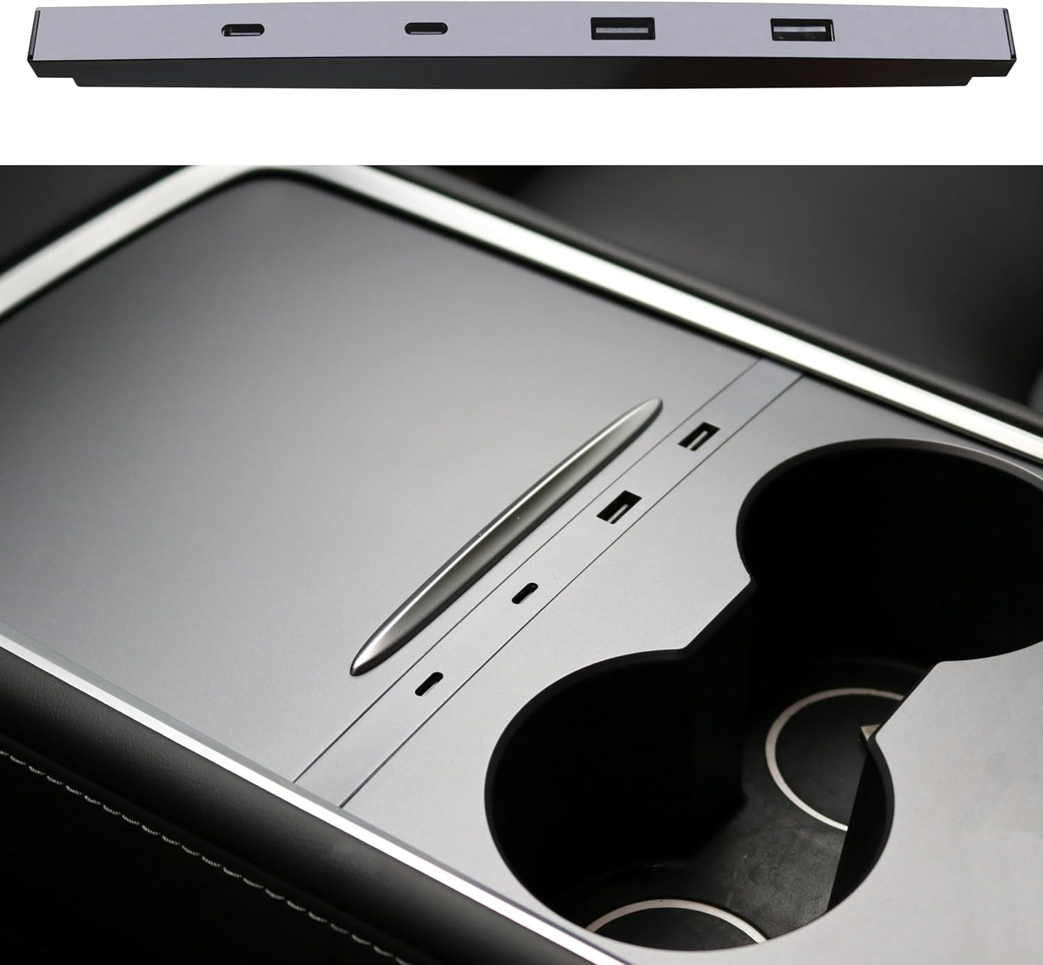 For Tesla USB Hub Compatible with Model Y 2021-2024 Model 3 2021-2023, Support USB-C Fast Charging, Center Console Multiport OEM Docking Station Adapter Accessories