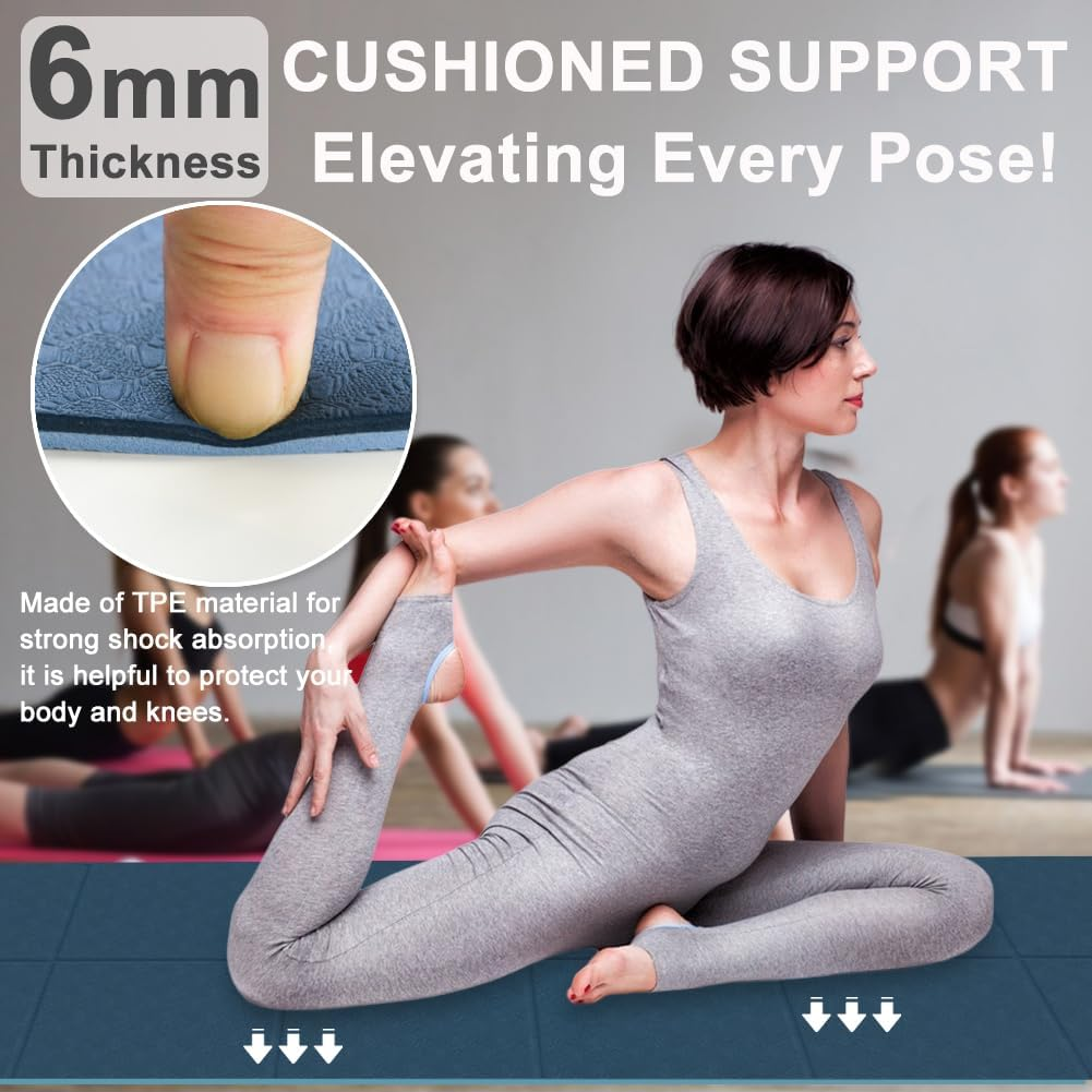 Foldable Yoga Mat,6Mm TPE Yoga Mat,Double Layers Exercise Mat with Anti-Slip Function&A Storage Bag for Yoga,Pilates and Fitness Exercise,Compact Fitness Mat 183Cm*61Cm* 6Mm image number 3