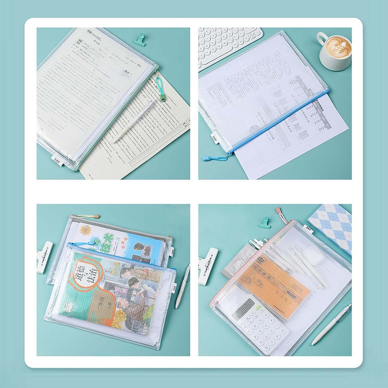 10PCS Mesh Zipper Pouch, 5PCS A4+5PCS A5 Mesh Bags, Waterproof Plastic Document Pouch, Zip File Folders, Document Storage Bag Organization for Travel School Office Supplies. image number 2