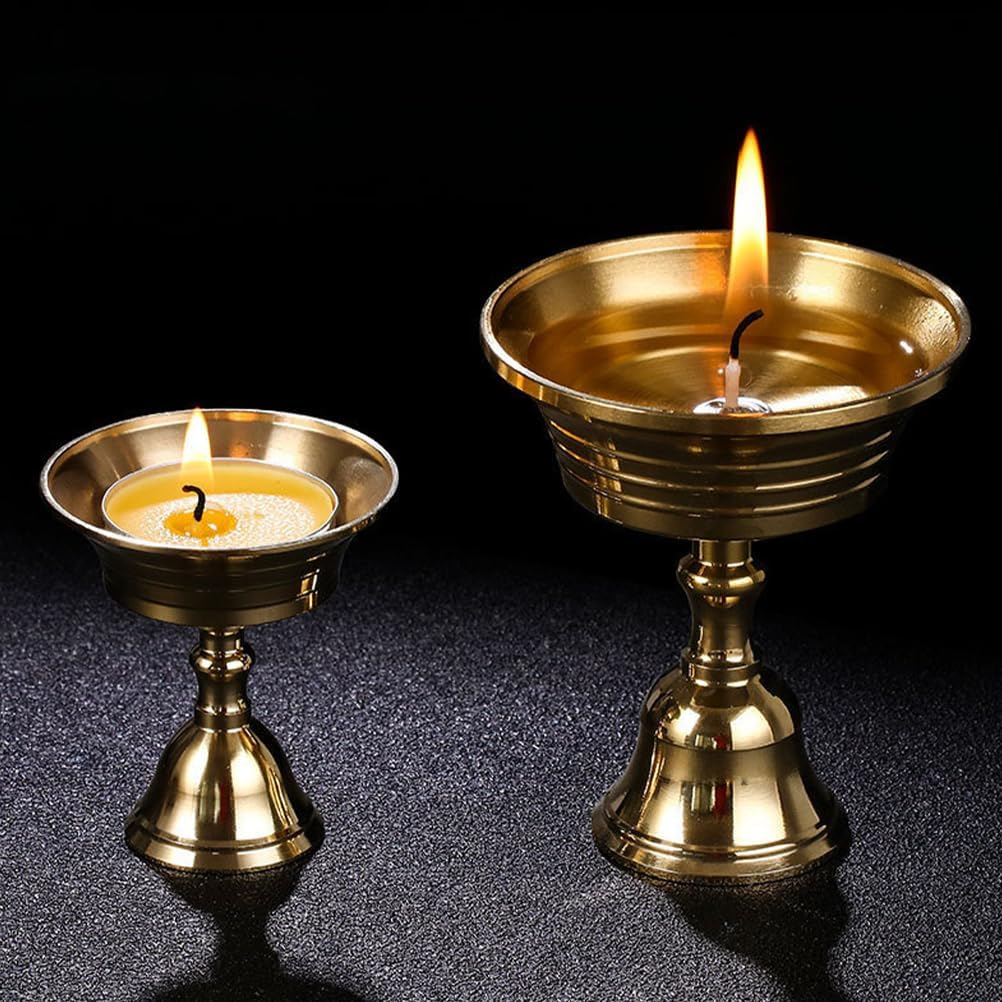 Luxshiny 2Pcs Ghee Lamp Butter Lamp Holder Buddhist Candlestick Votive Tealight Holder Brass Oil Lamp Candle Holder Votive Tealight Candle Stand for Buddhist Altar Supplies Gold 6Cm image number 4