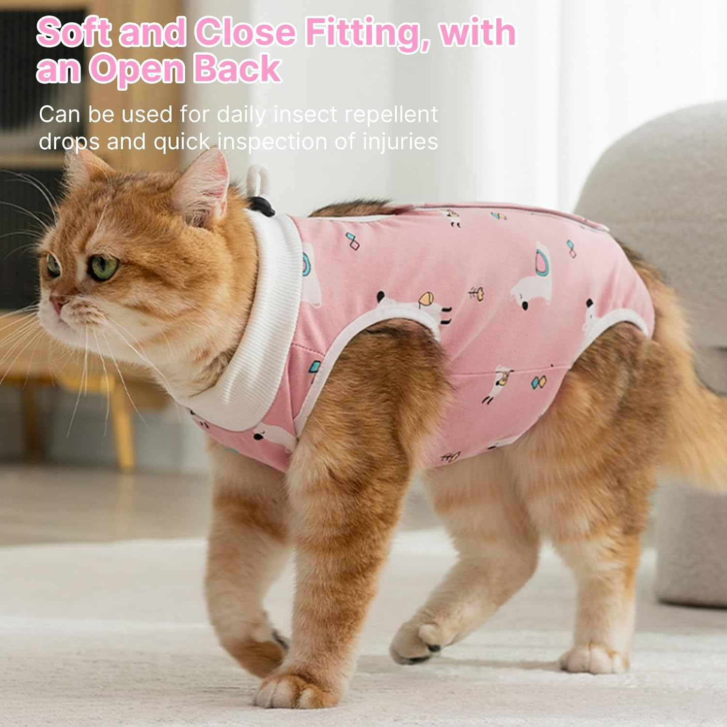 Velmoriah Cat Recovery Suit Female, Breathable Cat Onesie after Surgery for Spay Abdominal Wounds or Skin Diseases, Kitten Surgery Recovery Suit for Cats Anti-Licking (Alpaca, L) image number 5