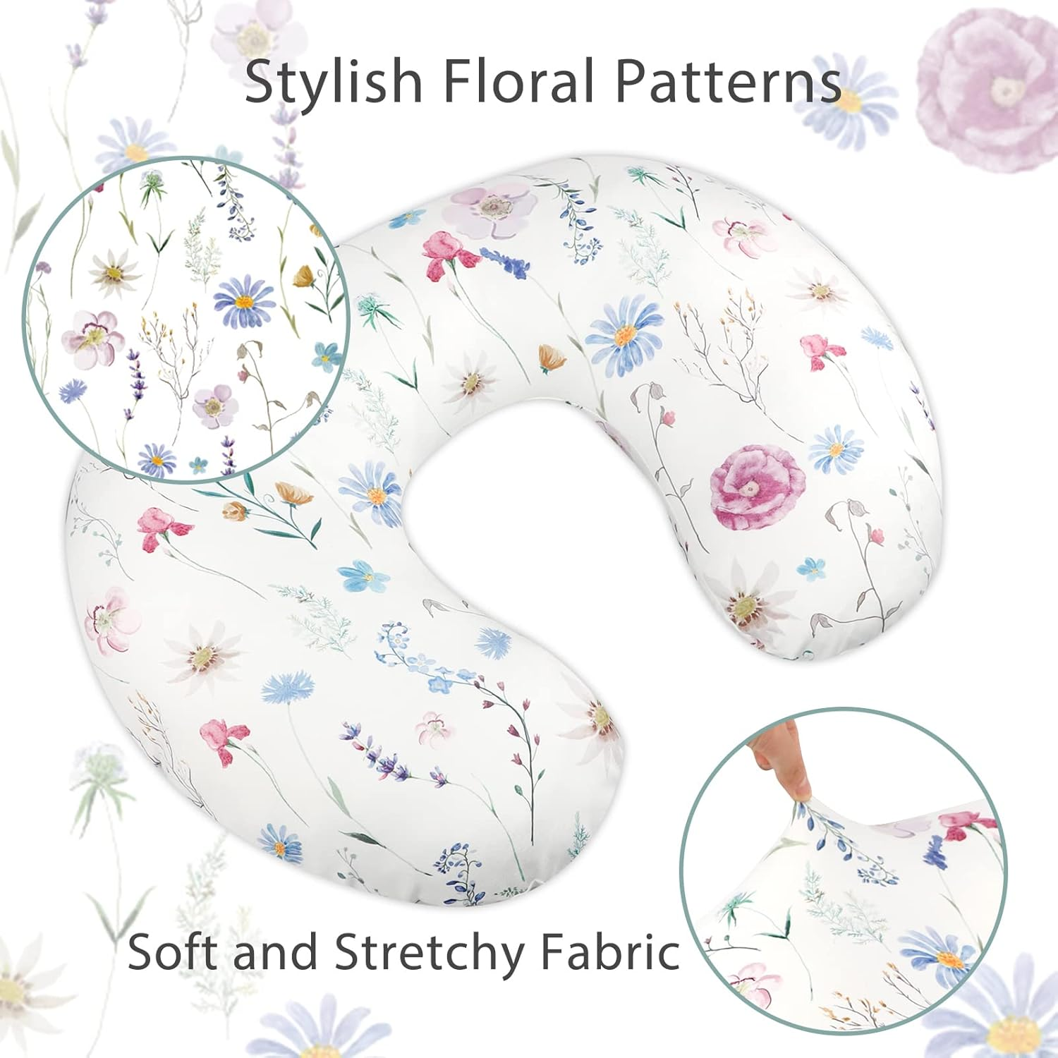 Nursing Pillow Cover Breastfeeding Pillow Slipcover for Moms Soft Breathable Organic Knit Fabric Newborn Infant Feeding Pillow Covers for Baby Girl Boy, Floral image number 5