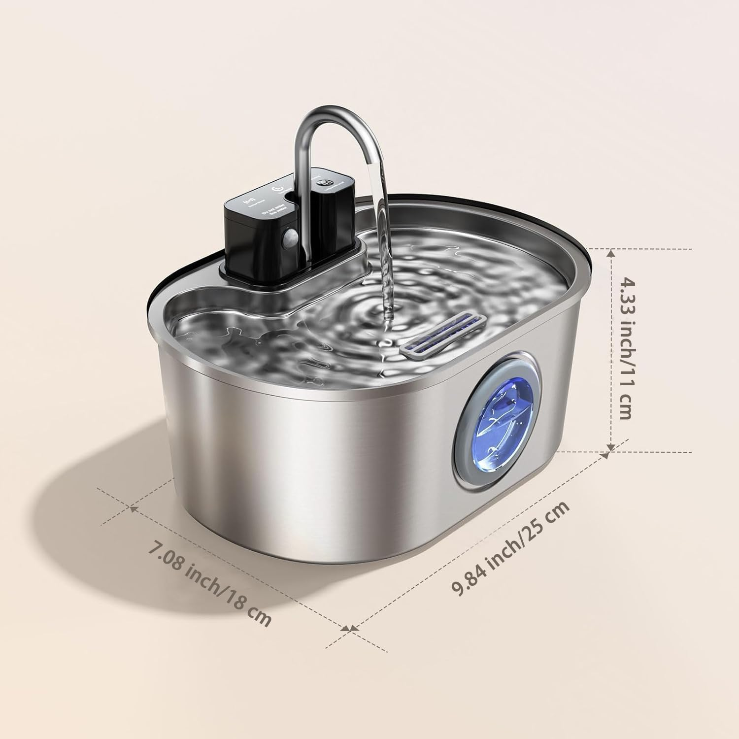 Cat Water Fountain Stainless Steel 3.2L/108Oz, Battery Operated Wireless Pet Fountains for Drinking Indoor, Cordless Kitty Water Dispenser with Ultra Quiet Pump,Multi-Filtration,Easy Clean Bpa-Free image number 3