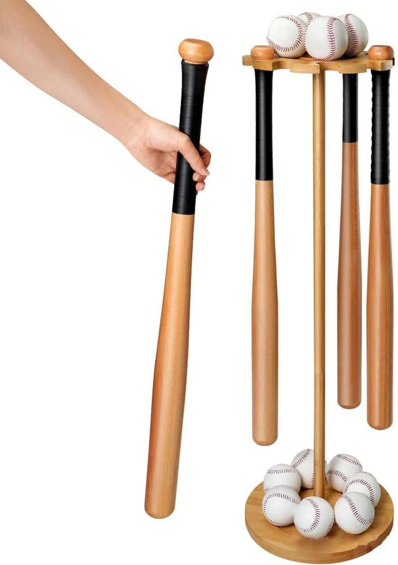 Baseball Bat Storage Organizer,Solid Wood Baseball Bat Stand,Wall Mounted Wood Rack for Baseball Memorabilia,Rustic Wooden round Softball Sport Equipment Hanger Organizer,Accommodate 10 Baseball Bats image number 2