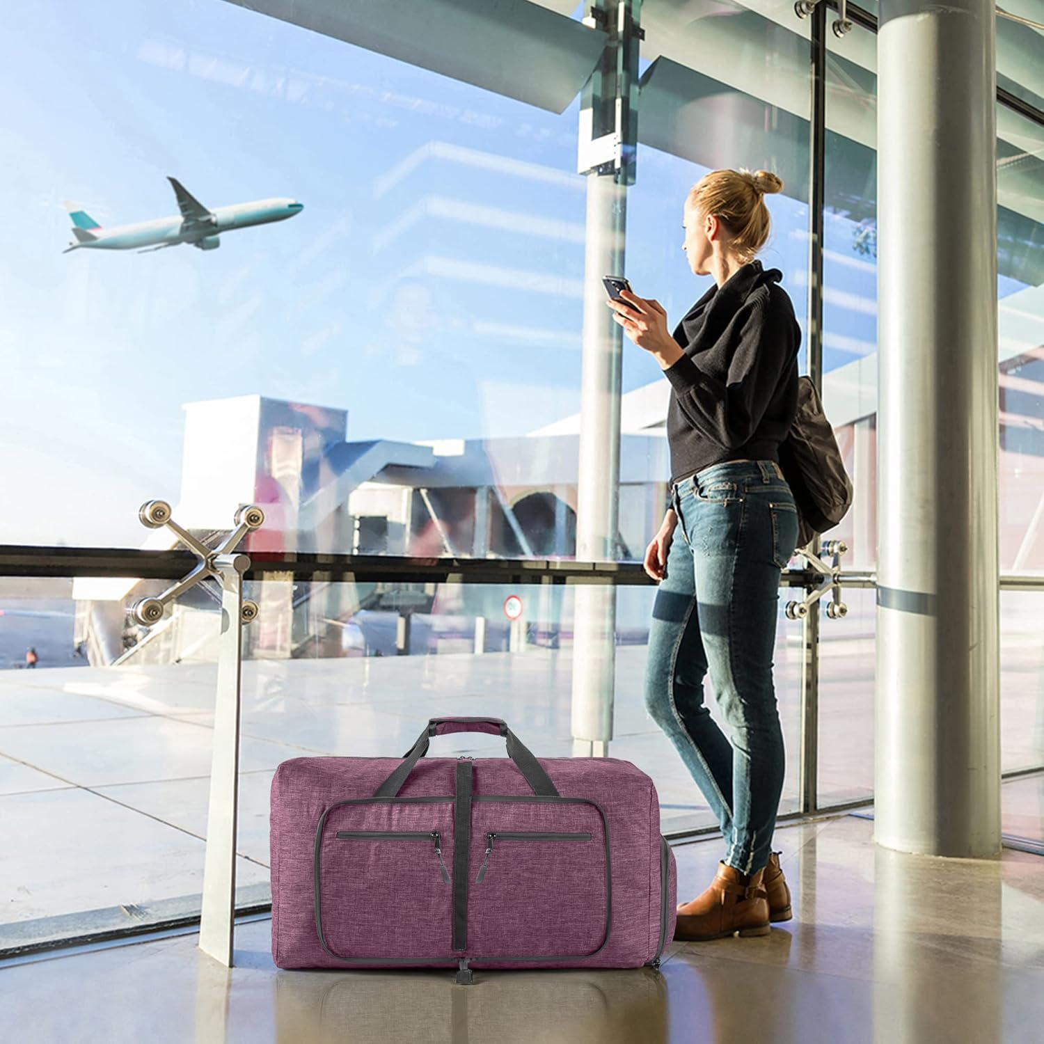 Vomgomfom Travel Duffle Bag for Men, Foldable Travel Duffel Bag with Shoes Compartment Overnight Bag for Men Women Waterproof & Tear image number 5