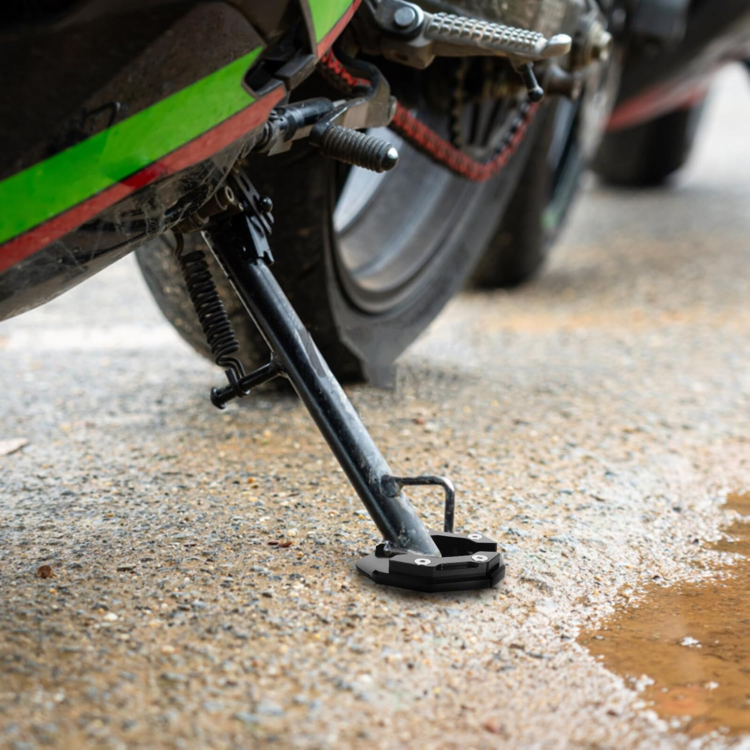 Alipis Motorcycle Side Kickstand Pad Aluminum Alloy Foot Side Stand Extension Plate Non-Slip Raised Edge Design for Outdoor Parking Grass Asphalt and Soft Ground image number 6