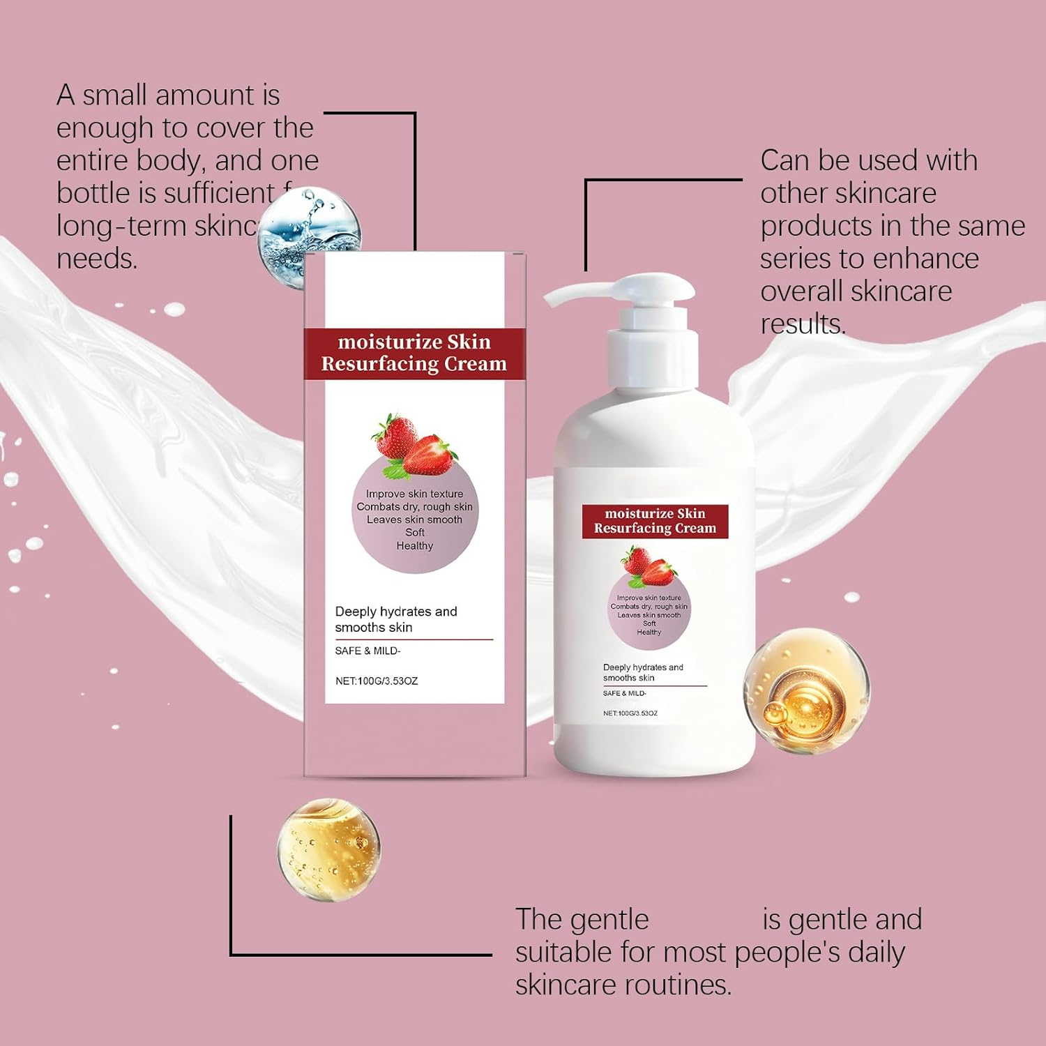 Strawberry Skin Resurfacing Cream, Strawberry Smoothing Cream, Body Moisturising for Rough & Bumpy Skins, Hydrating Body Lotion, Smoothes Texture & Evens Tone, Daily Care for Arms & Legs (6Pcs) image number 4