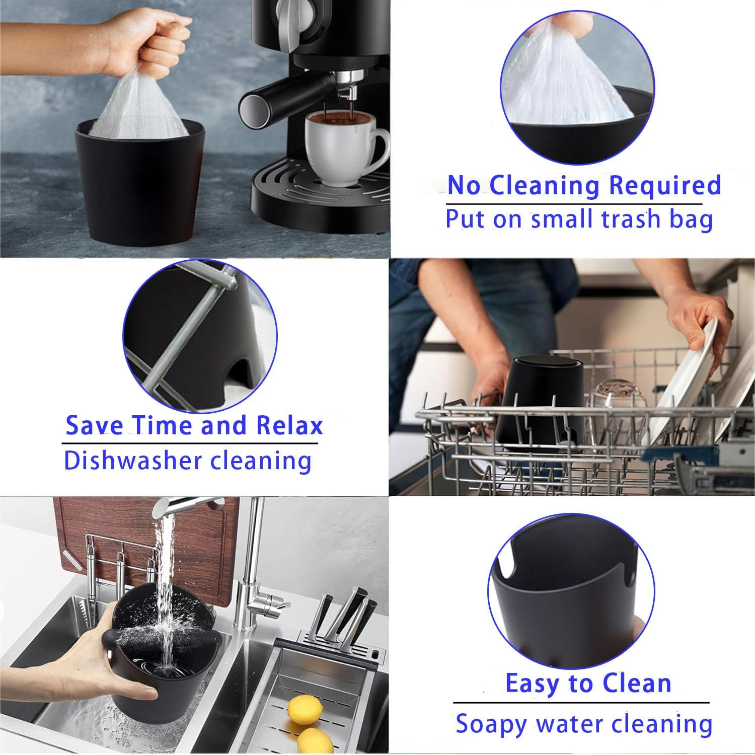 WADY Espresso Knock Box - ABS Coffee Grounds Container for Barista, Shock-Absorbent Durable with Detachable Bar and Non-Slip Base, Large Black image number 5