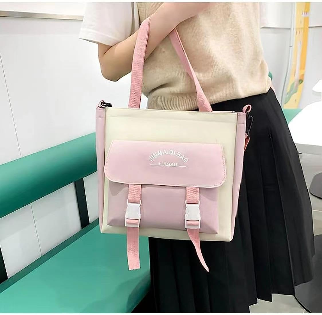 5 Pcs Cute Aesthetic Backpack Set with Pins and Pendant Kawaii Japanese Backpack College Laptop Bookbag Preppy Backpack image number 2