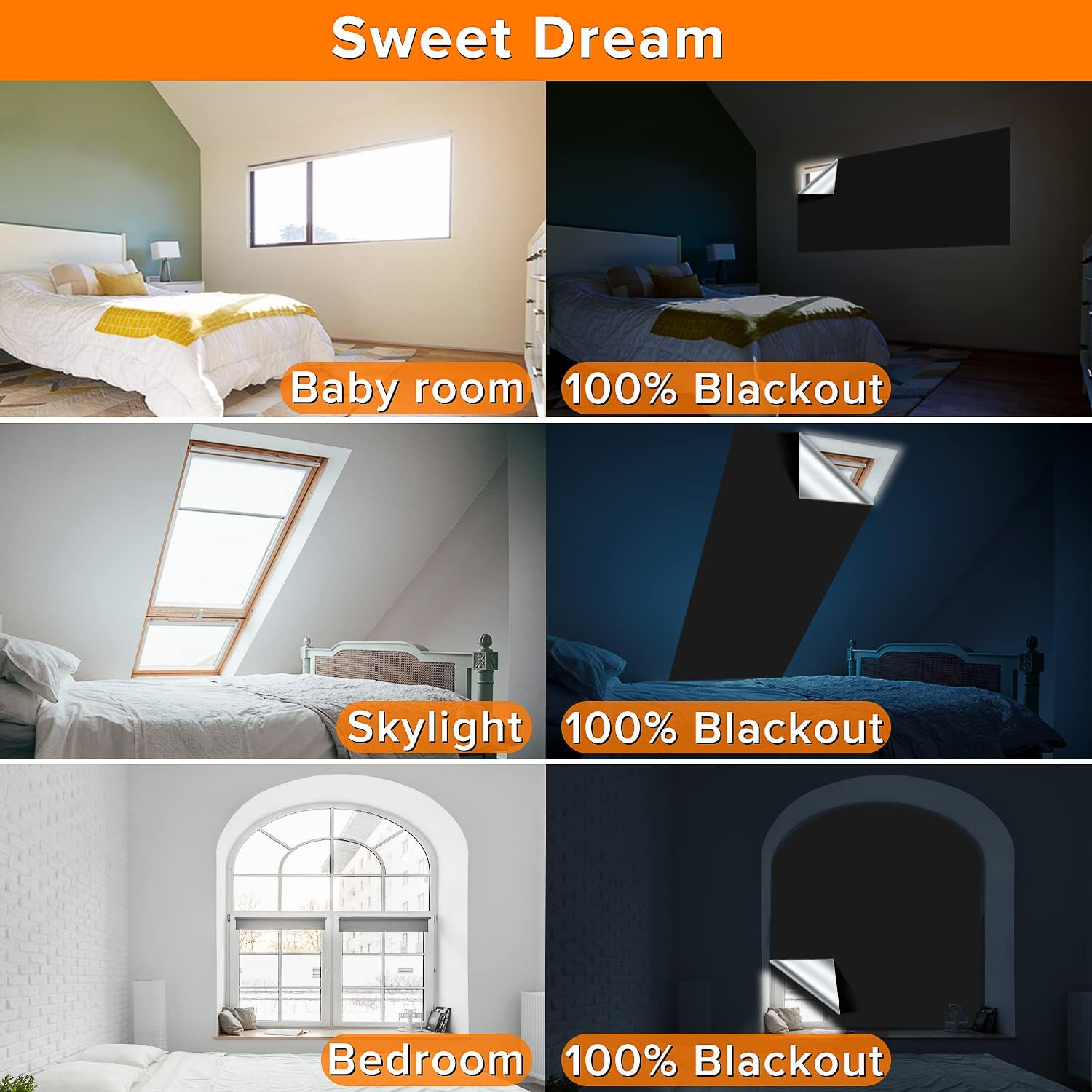 Blackout Blinds, (400 X 145CM) Portable Blackout Curtains, 100% Blackout Material Temporary Blackout Blinds for Baby Nursery, Bedroom, Dorm Room, or Travel Use image number 4