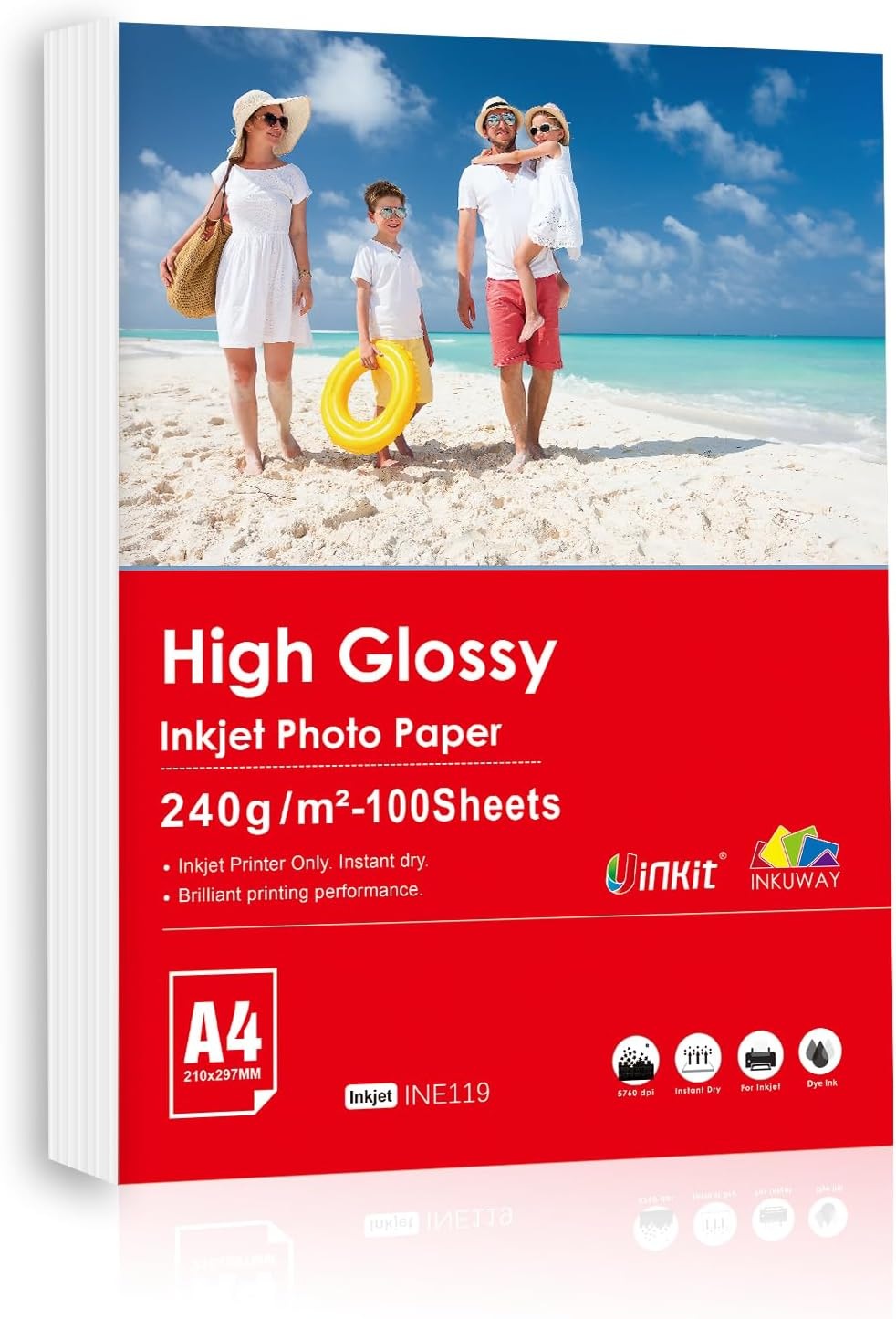 INKUWAY 240Gsm Thick Glossy Photo Paper A4 Inkjet 100Sheets for Inkjet Printers for DIY Crafts Photos Printable image number 1