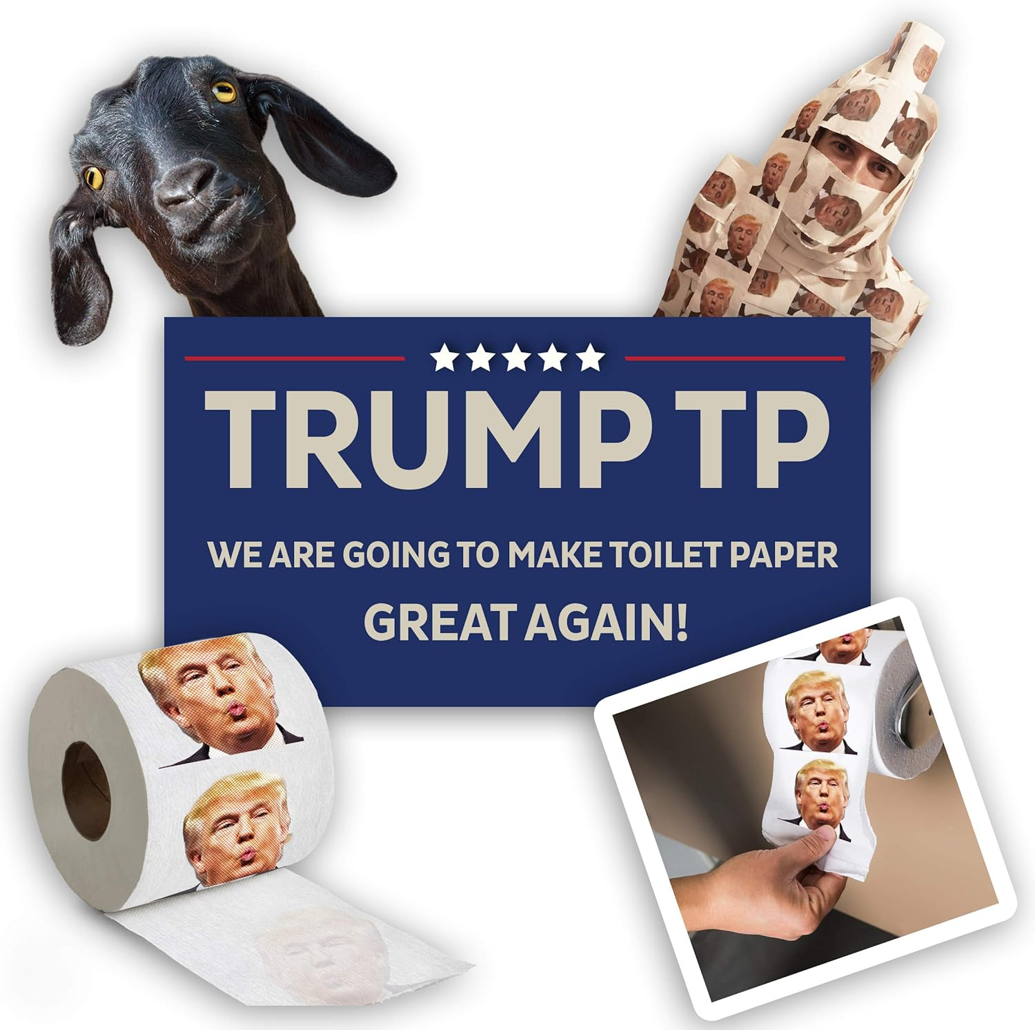 Donald Trump Toilet Paper Roll - Funny Novelty Gag Democrats and Republicans - 3 Ply Toilet Tissue 200 Full-Color Image Sheets in Each Roll | Hilarious Political White Elephant Gift Idea - Trump Black  White image number 6