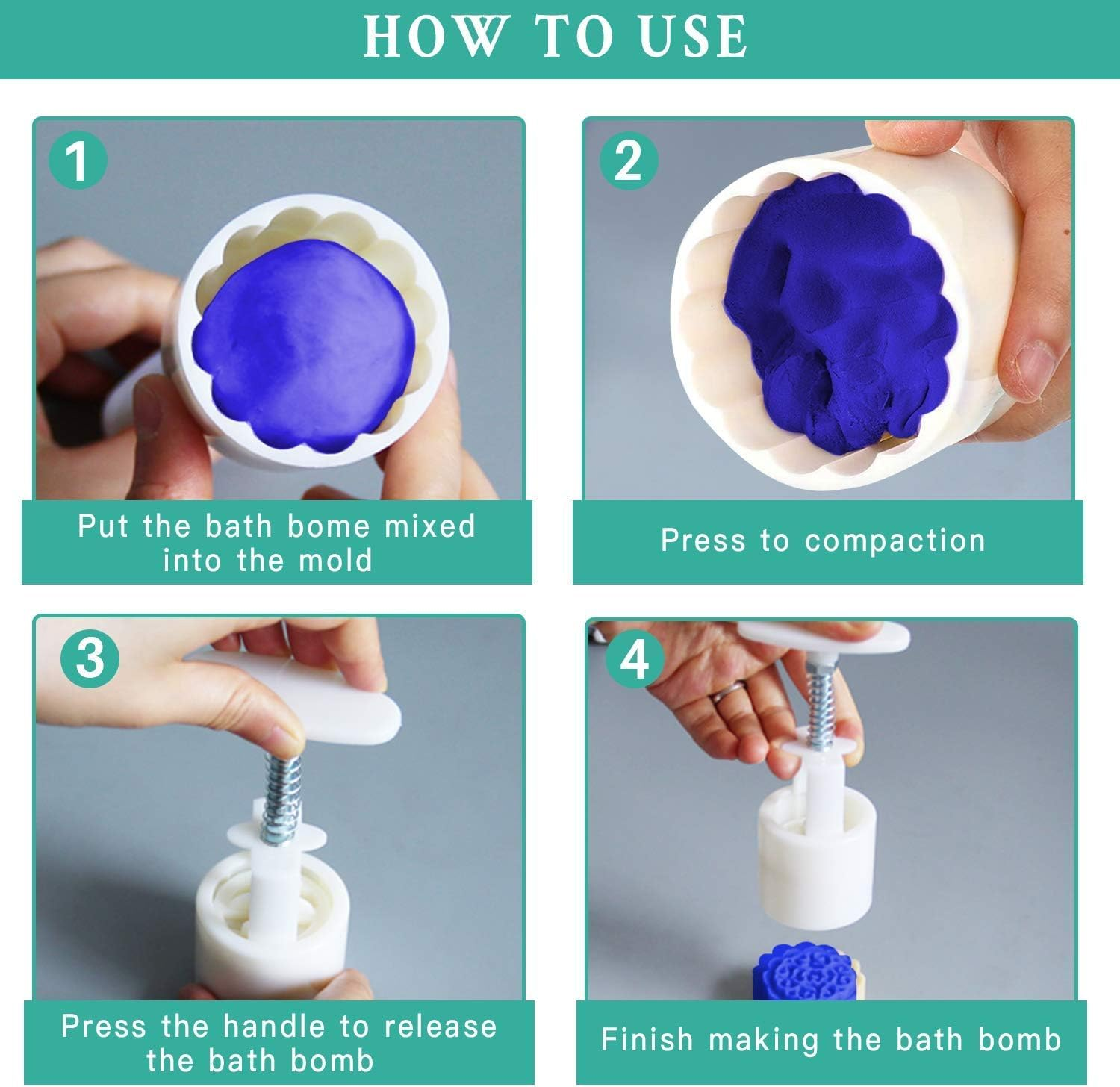 Bath Bomb Mold Kit 2 Pieces Bath Bombs Press with 12 Pieces Stamps for DIY Making Bath Bomb Mooncake Tool image number 3