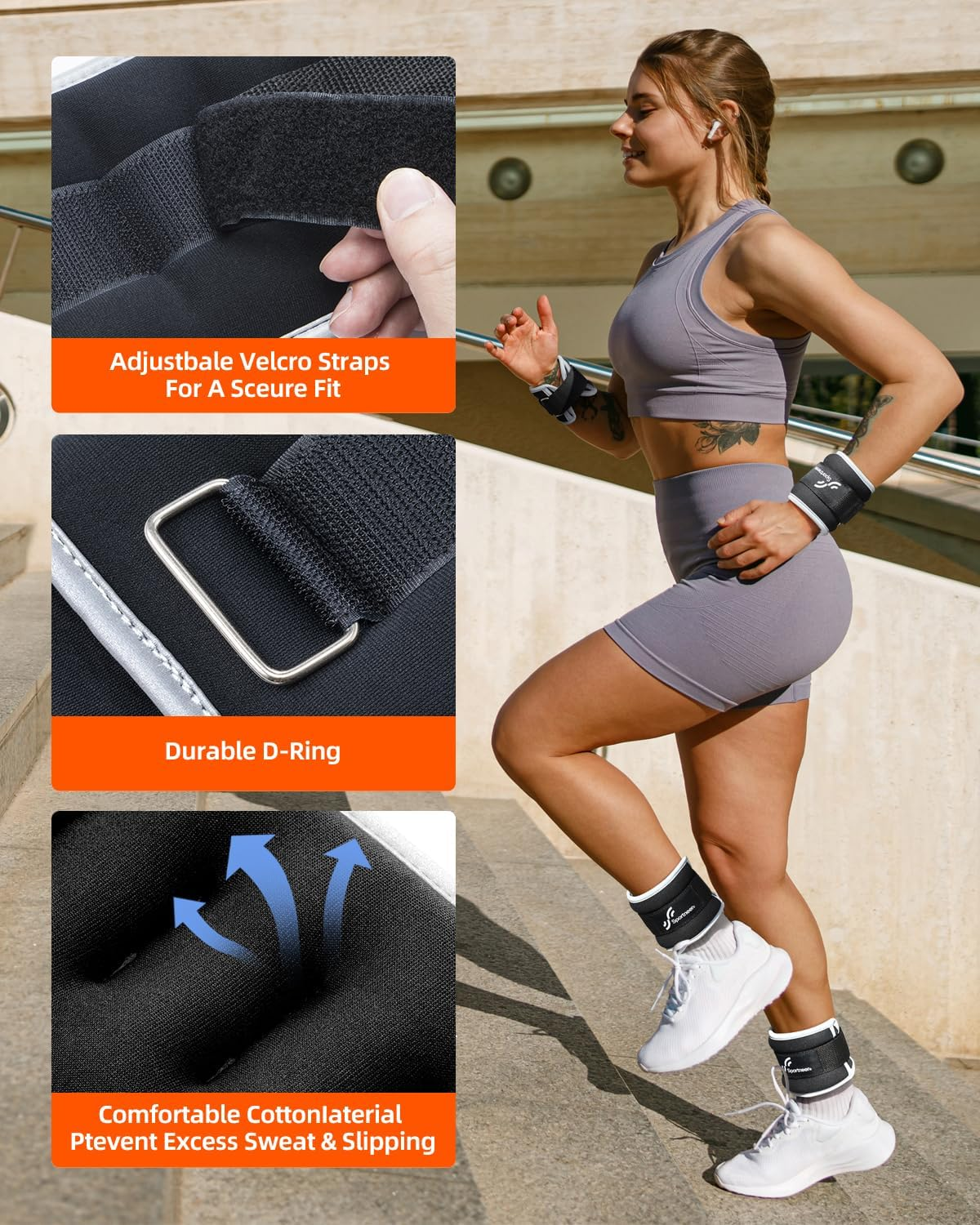 Sportneer Ankle Weights: 0.5 X 2/1 X 2 Kg Neoprene Ankle Wrist Arm Leg Weight Straps for Fitness Walking Jogging Workout image number 1