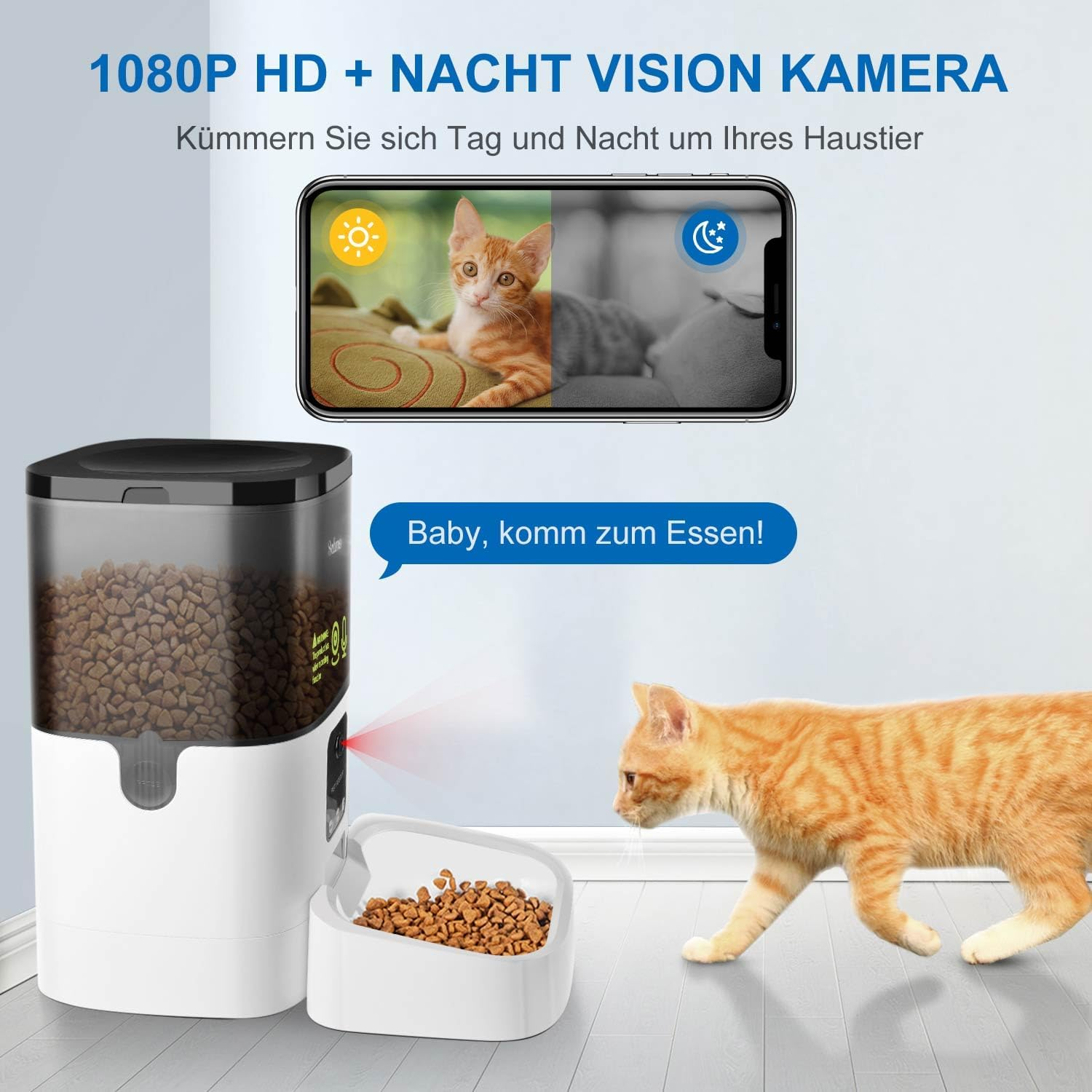 Balimo Automatic Cat Feeder with HD 1080P Video, 4L Wifi Automatic Cat Feeder with App Control & Night Vision, up to 20 Servings and 8 Meals per Day (Only 2.4G Wifi)