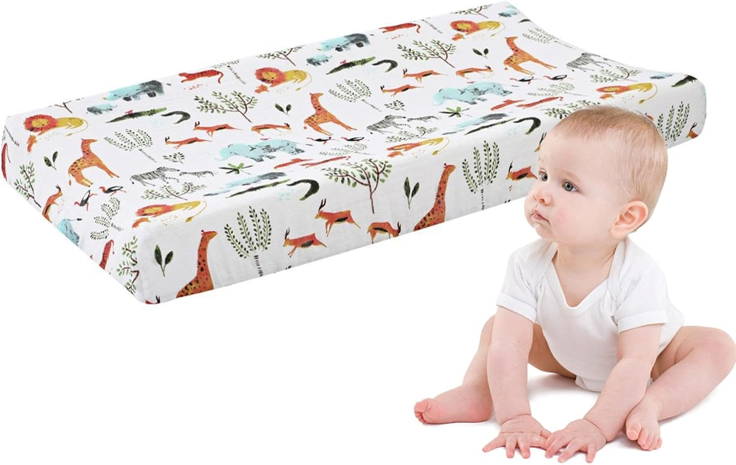 Baby Changing Pad Cover | Cotton Breathable Waterproof Diaper Changing Mat Sheets | Changing Table Cover, Diaper Changing Table Covers & Pads for Boys Girls - Forest Animals image number 4
