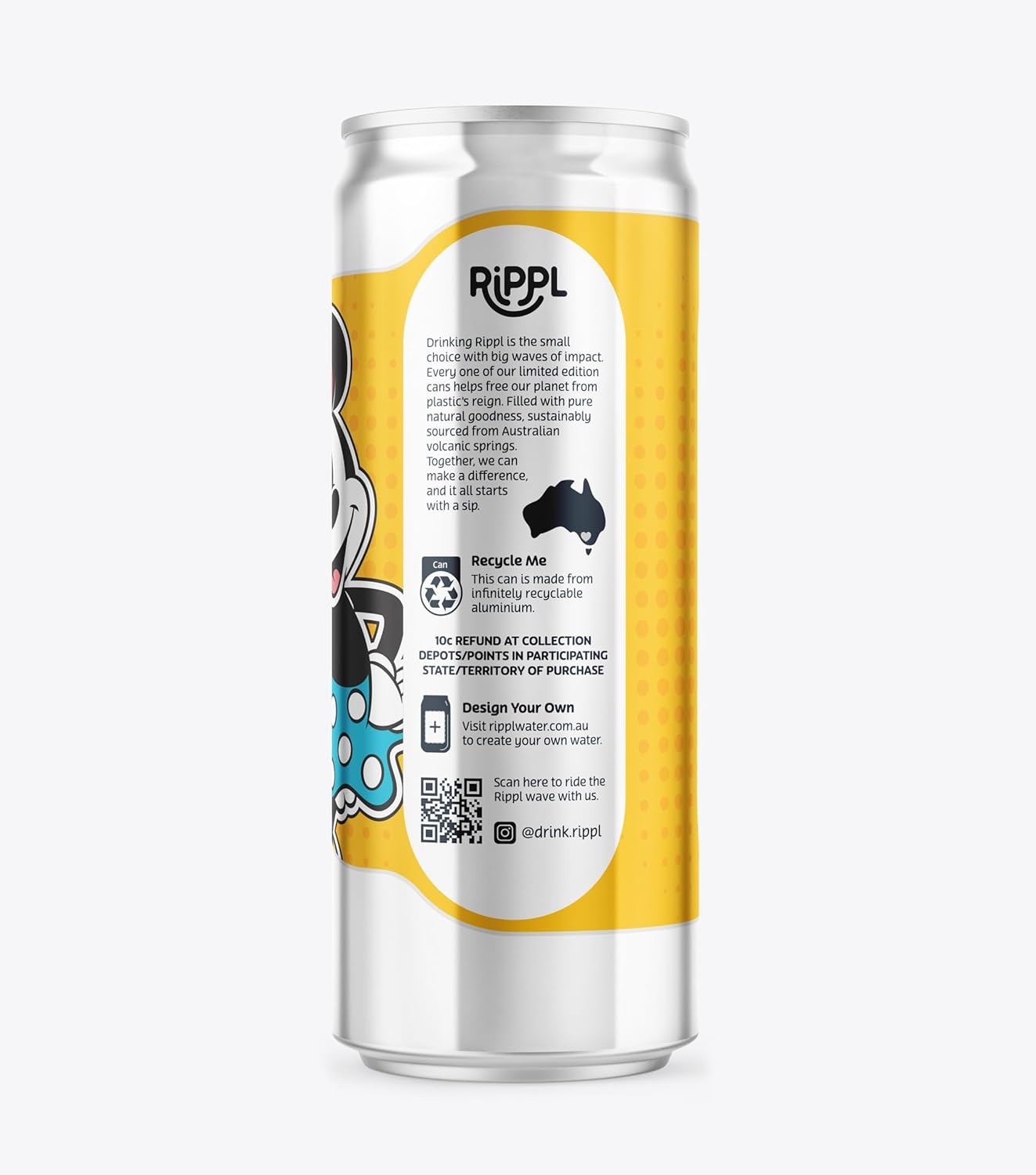 Rippl Disney Mickey & Minnie Canned Sparkling Mineral Water, 330 Ml, 24 Pack image number 3