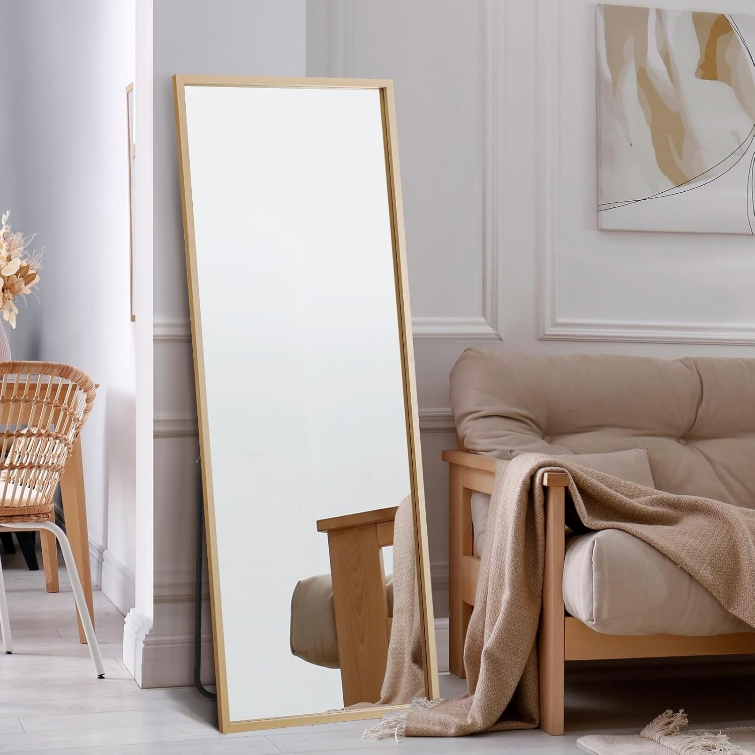 Oikiture Rectangle Full Lenght Mirror 166 X 60Cm Floor Mirror with MDF Frame Free-Standing Mirror Home Living Room Furniture White