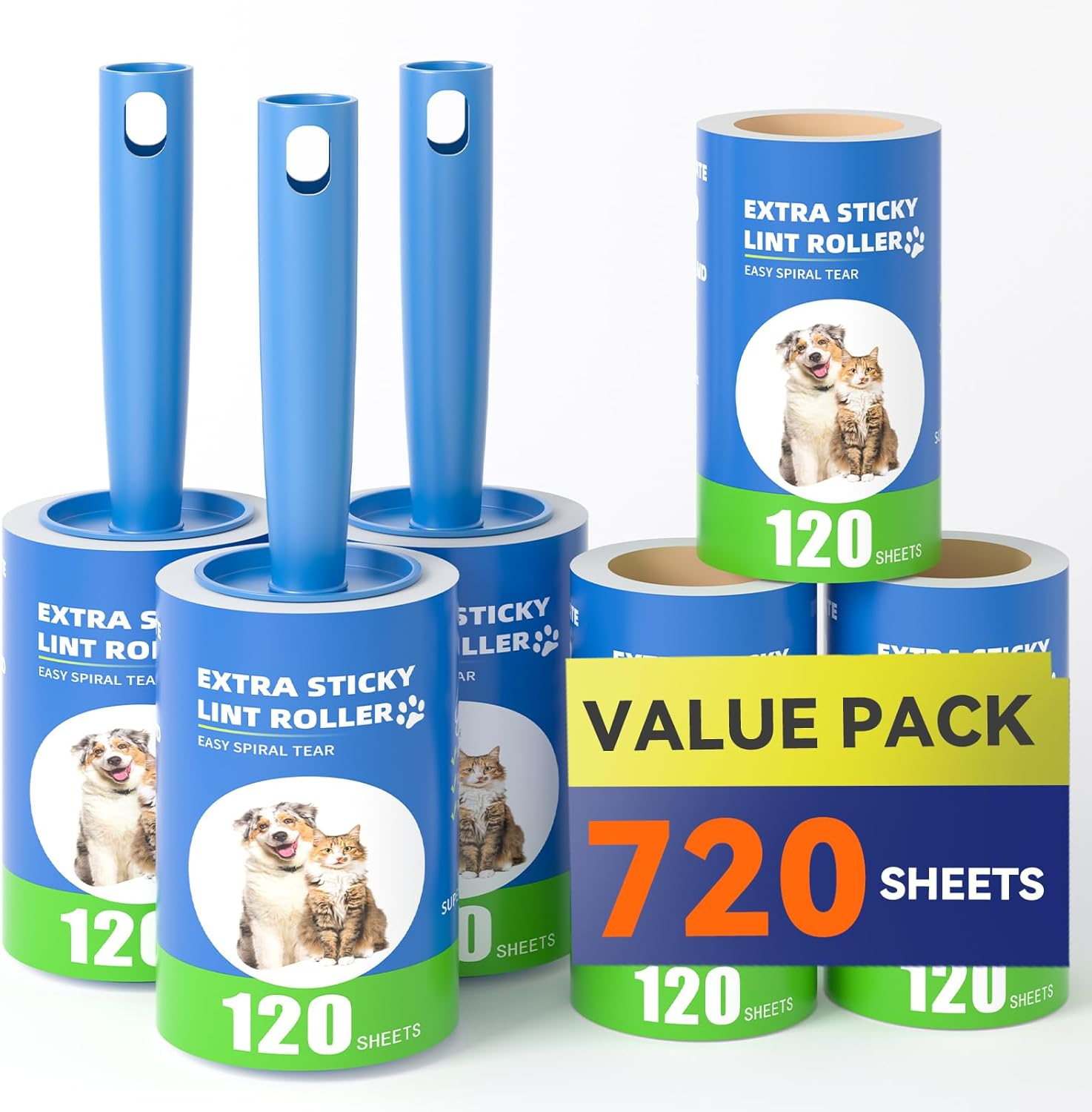JORAGO Lint Roller and Refill - 720 Sheets Portable Lint Remover Set Extra Sticky, Lint Hair Removal for Clothes, Bed, Furniture, Pets Dog Cat Hair, Couch, Carpet, Home - Pick up Animal Fur & Fluff