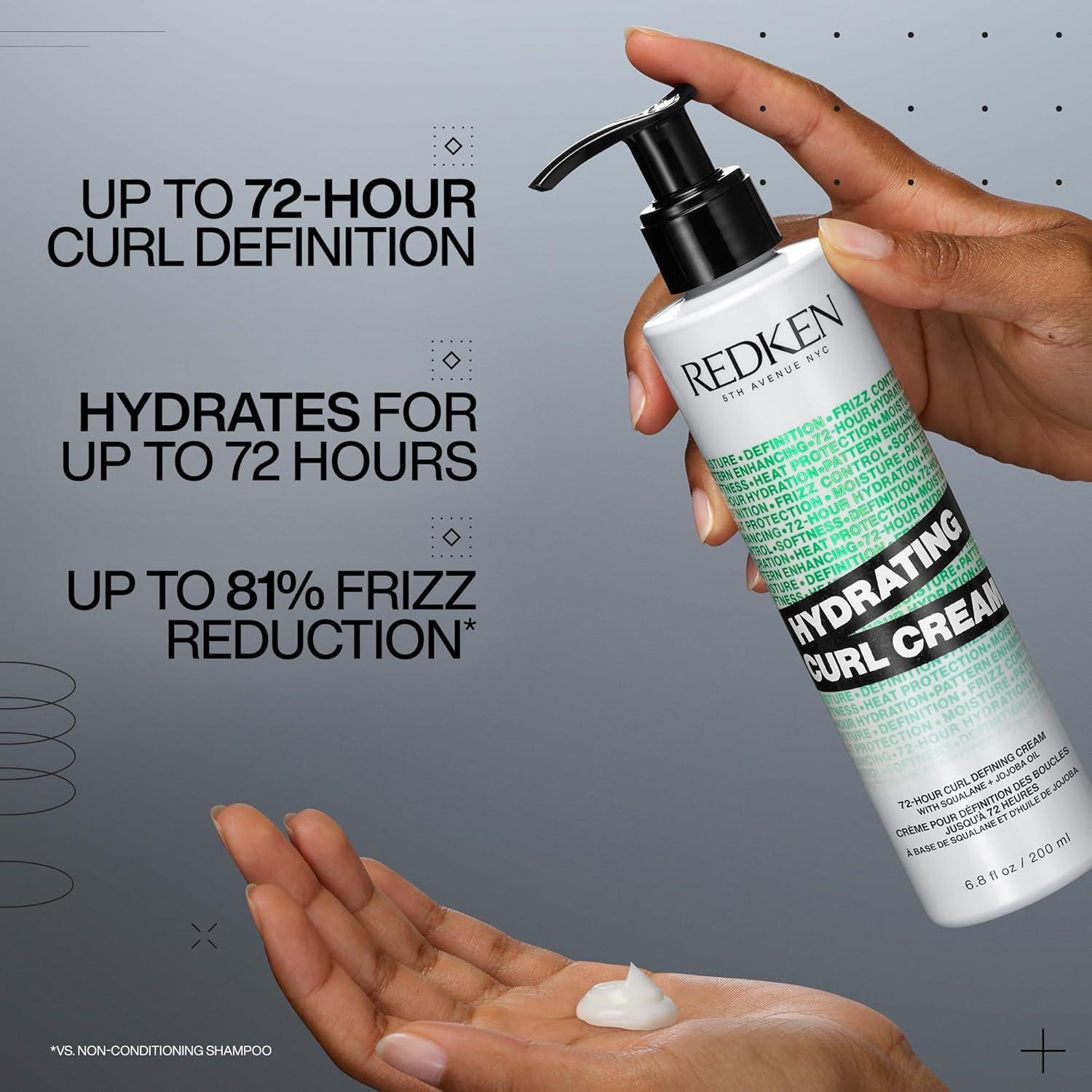 REDKEN Hydrating Curl Cream - 72-Hour Curl Definition, Heat Protection up to 450&deg;F, Silicone-Free & Paraben-Free image number 4