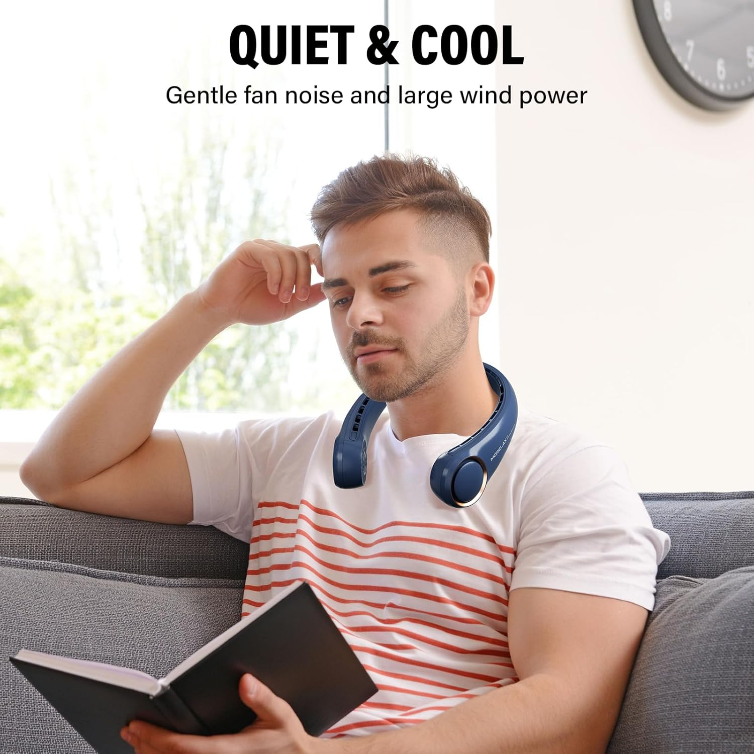 Morelax Portable Neck Fan Rechargeable, Hands Free Bladeless Fan, Wearable Quiet Fan for Outdoor Indoor, 3 Speeds Adjustable, 4000 Mah Battery Operated, Home, Office, Travel, Sports(Blue), Small image number 3