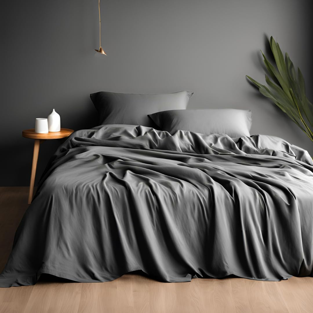 100% Cotton Bed Sheet Set &ndash; Includes Flat Sheet, Deep Fitted Sheet & 2 Pillowcases &ndash; Soft, Breathable & Natural Bedding &ndash; Queen/King Size &ndash; All Season, Machine Washable (Pink Lavender, King)