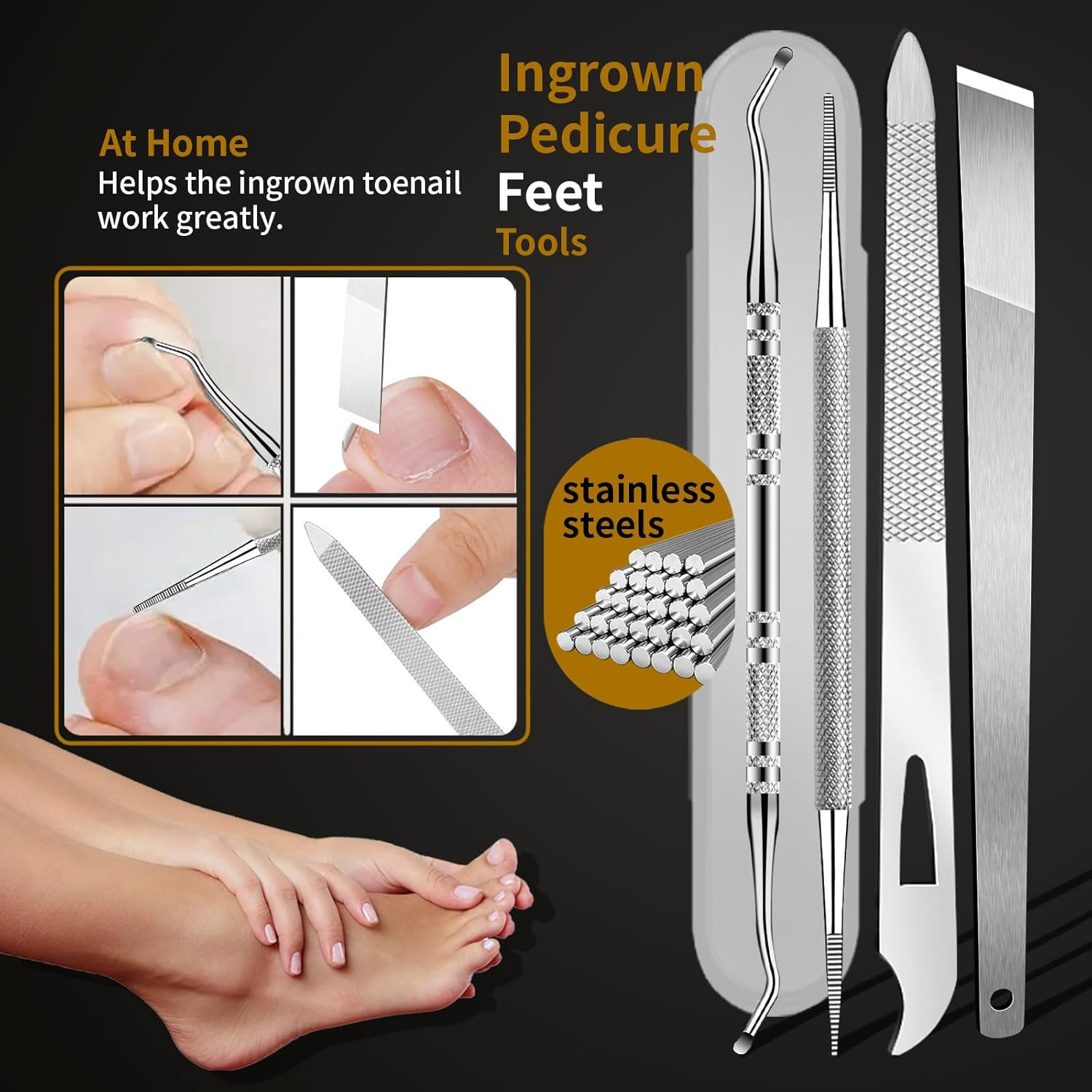 EBEWANLI Toe Nail Kit, 7PCS Pedicure Tools for Feet, Heavy Duty Toenail Clippers for Thick Toenails or Ingrown Toenail Removal, Professional Nail Nippers Cutters with Non-Slip Handle for Seniors image number 4