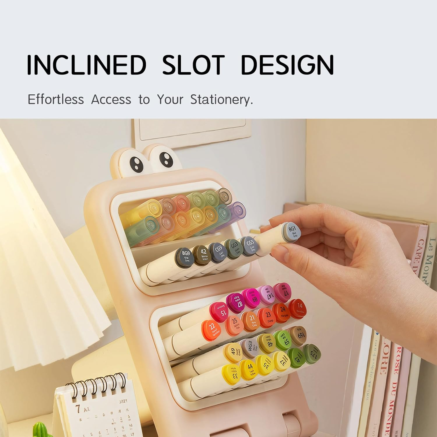 Comfycottage Foldable Desk Organizer, Multi-Functional DIY Pen Holder, Large Capacity Office Supplies Rack, Space Saving Stationary Marker Organizer Divided Desktop Storage for Pen Pencils (Pink) image number 1