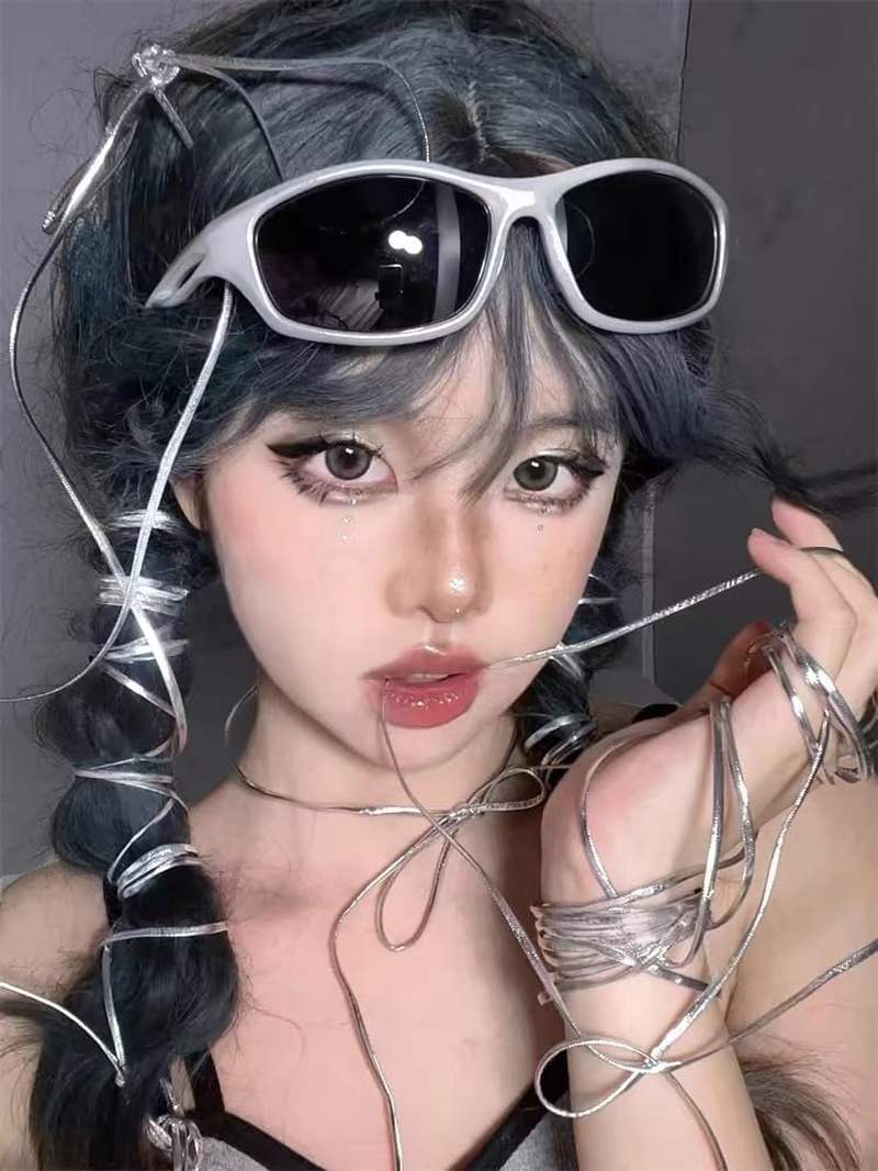 2Pcs Sliver Hair Strings for Braids Hair Accessory String, Y2K Leather Hair Wrap String Dreadlock Braiding Rope Silver Braiding Hair Deco Styling Hair Braiding String image number 2