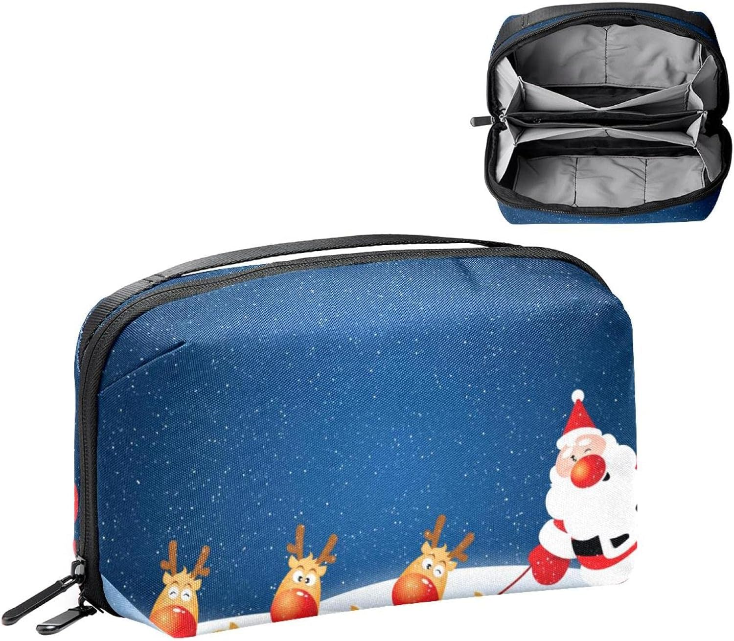 Cosmetic Bag for Women, Adorable Roomy Makeup Bags Travel Water Resistant Toiletry Bag Accessories Organizer, Christmas Cartoon Elk Santa Claus