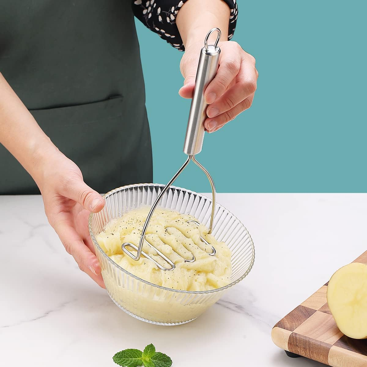 Potato Mashers, Kyraton Heavy Duty Stainless Steel Potato Ricer with Firm Grip, Kitchen Masher Perfect for Mashed Baby Food, Vegetable, Fruits, Mashed Potatoes, Jam, Use for Cooking and Kitchen Gadget image number 3